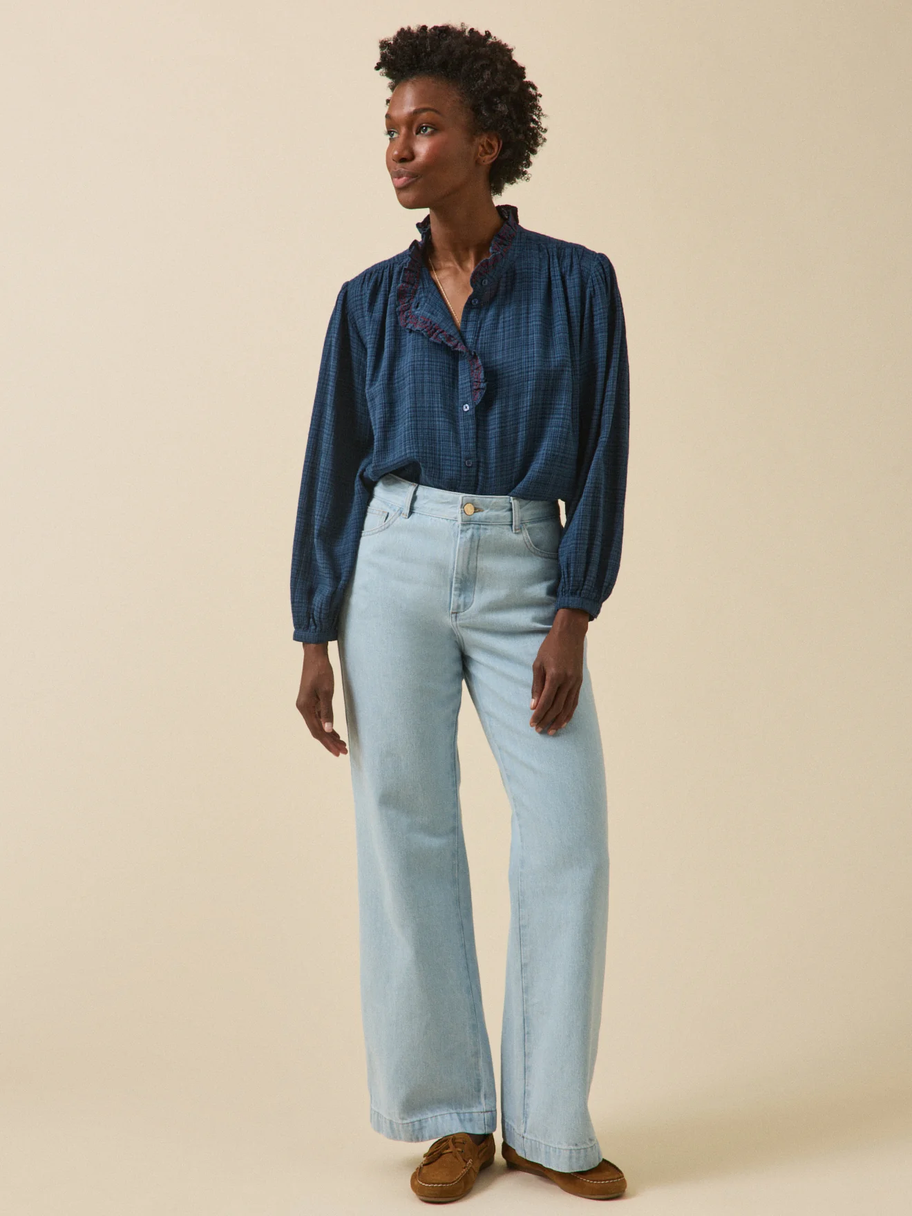 Blouse volant brodé crépon femme - Image 4
