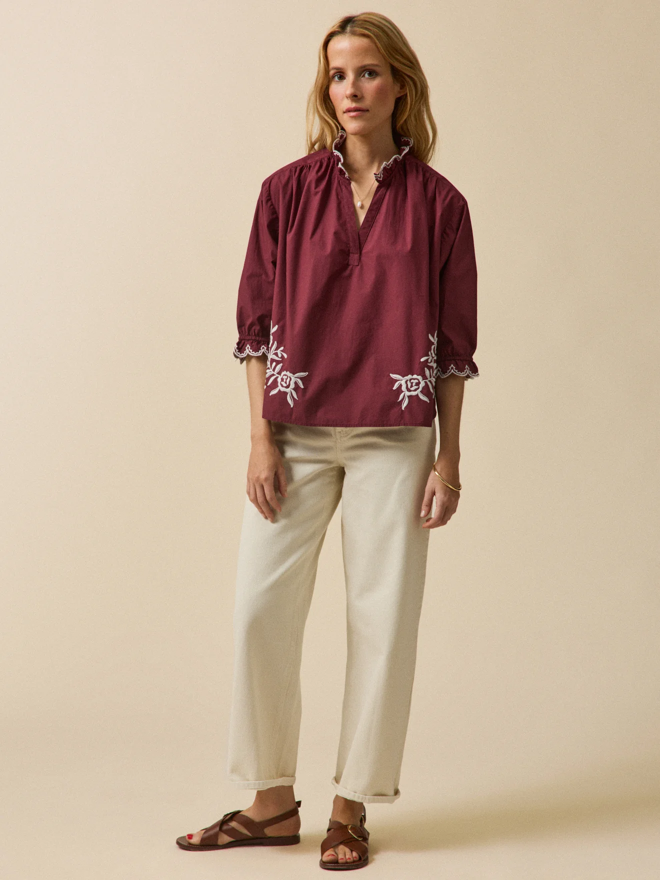 Blouse col volanté coton brodé femme - Image 5