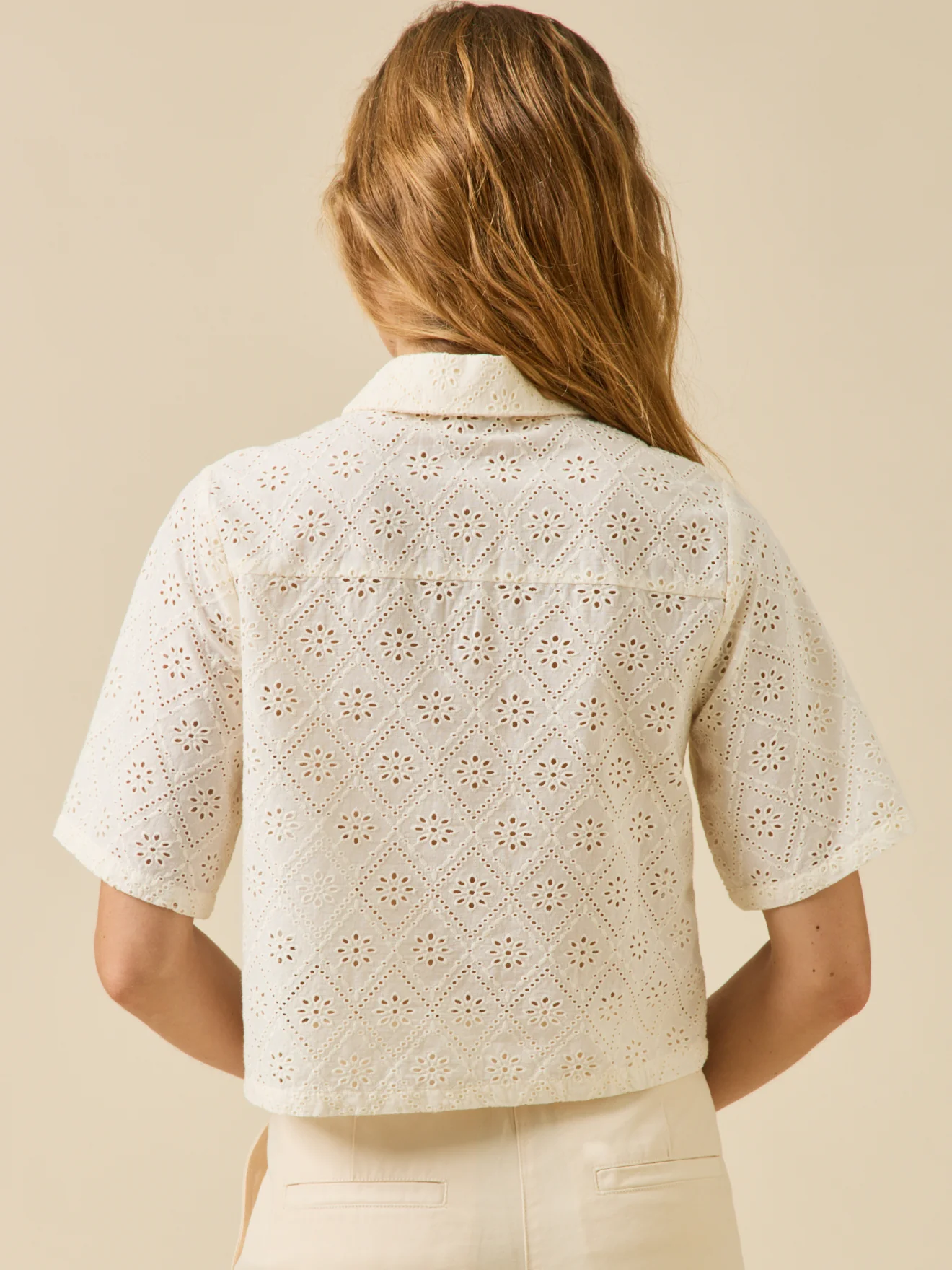 Top col polo femme broderie anglaise - Image 3