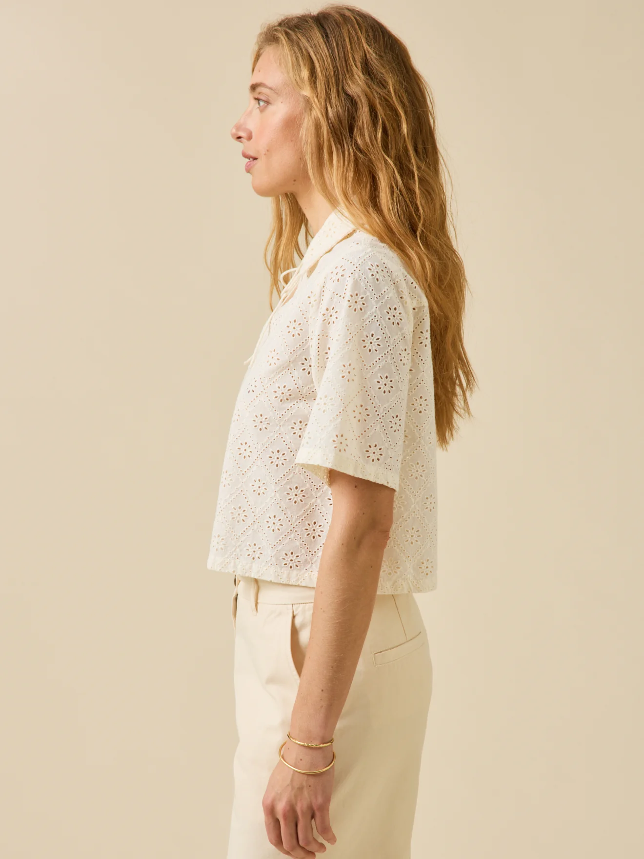 Top col polo femme broderie anglaise - Image 5