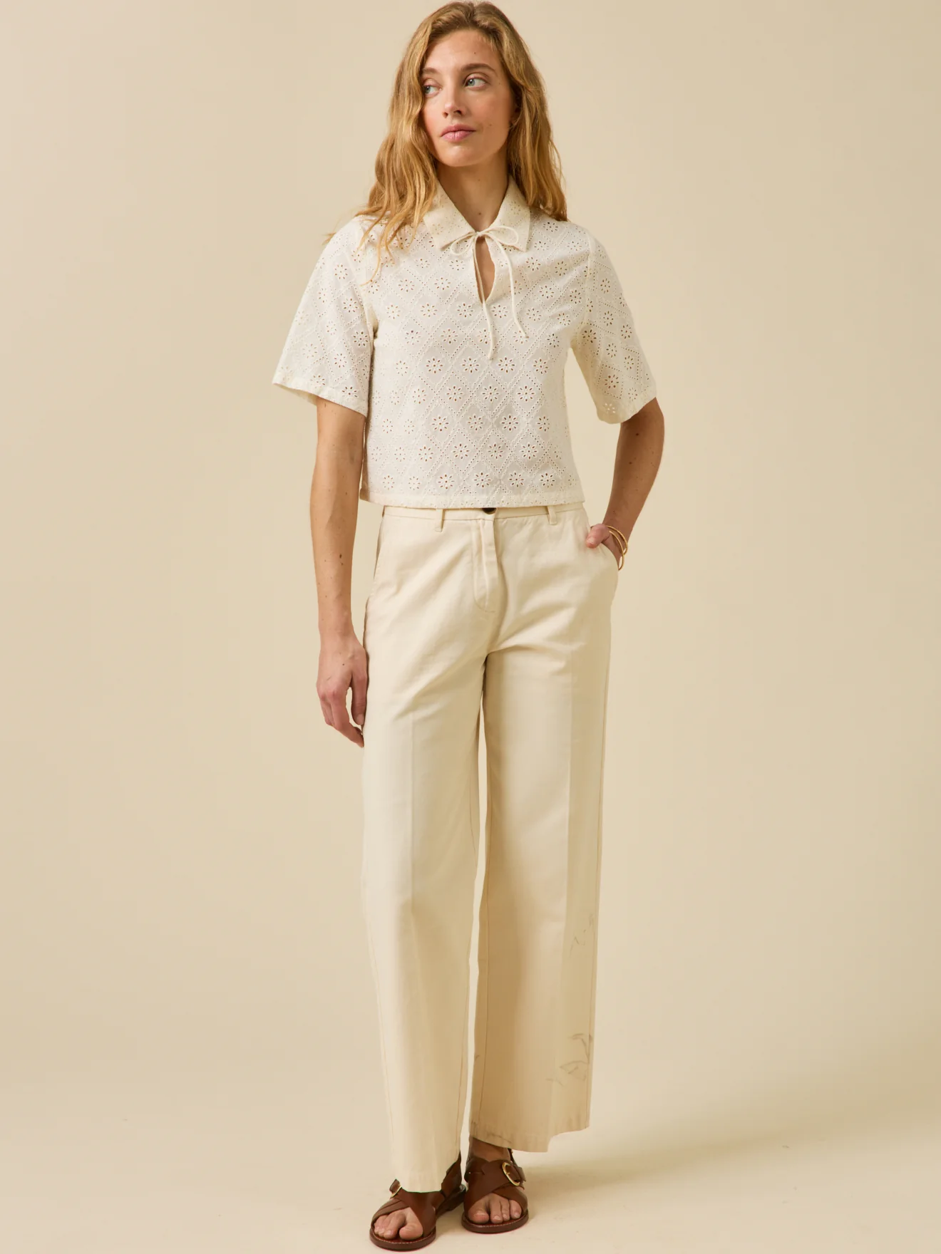 Top col polo femme broderie anglaise - Image 6