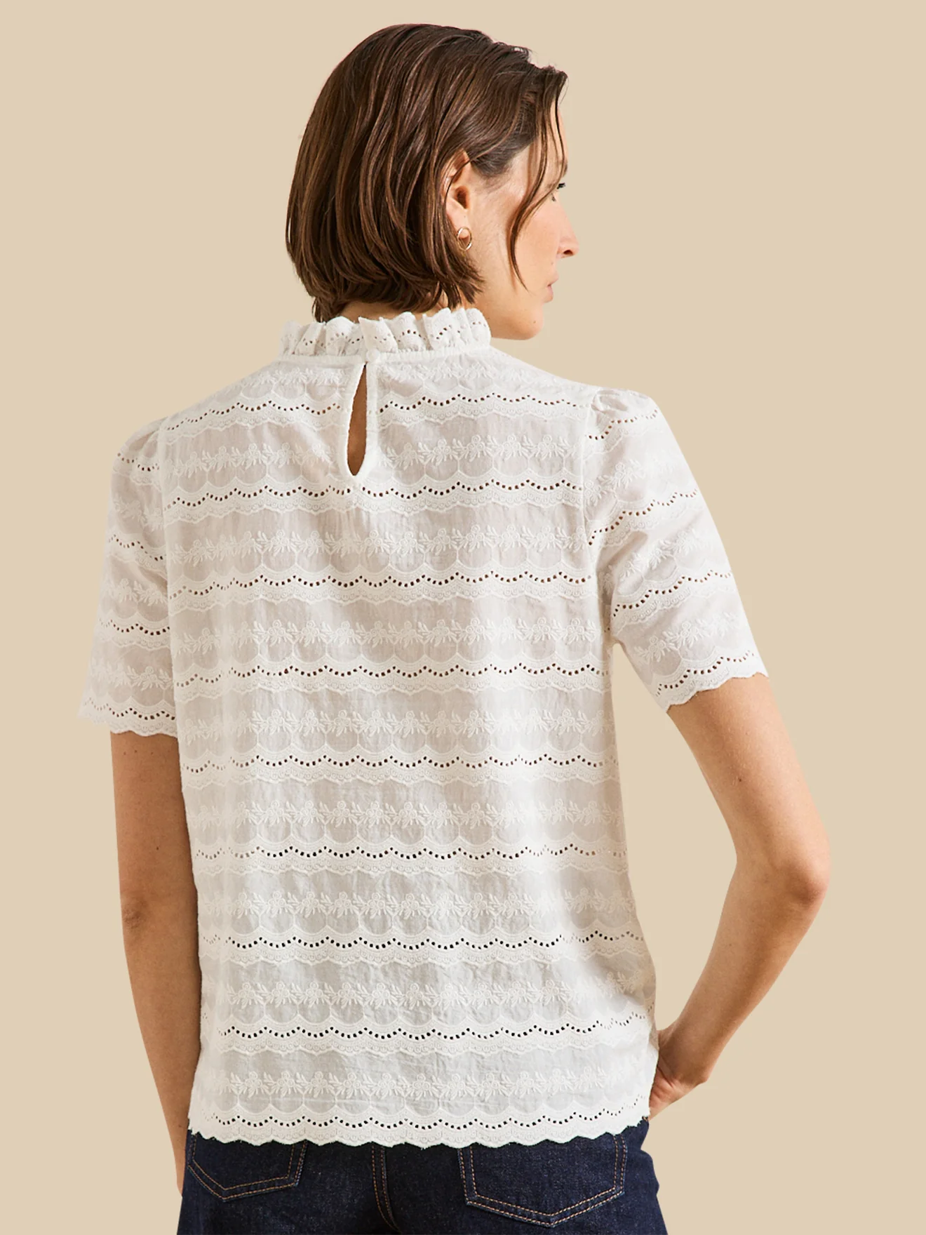 Top broderie anglaise col volanté femme - Image 3