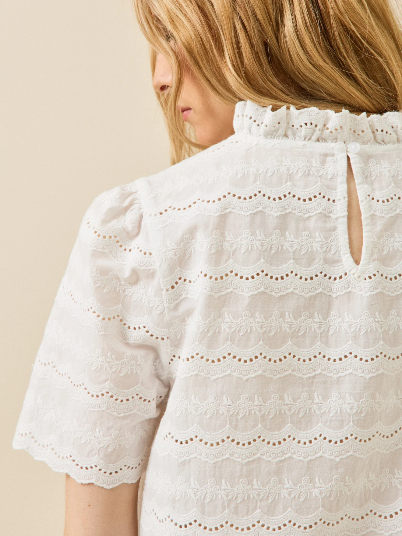 Top broderie anglaise col volanté femme - Image 5