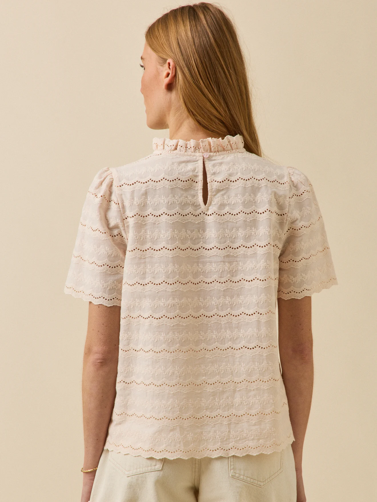 Top broderie anglaise col volanté femme - Image 2
