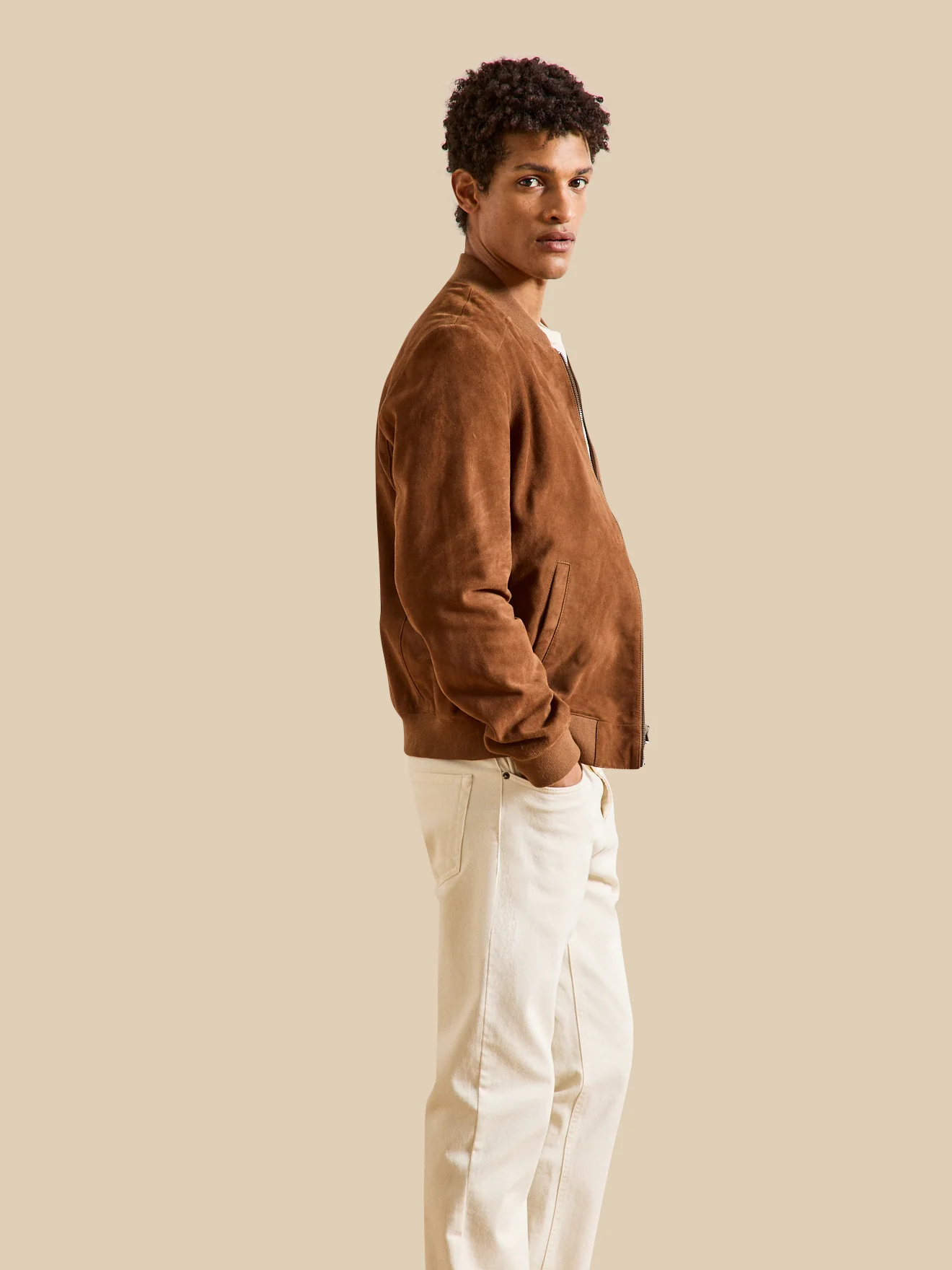 Blouson zippé cuir velours homme - Image 5