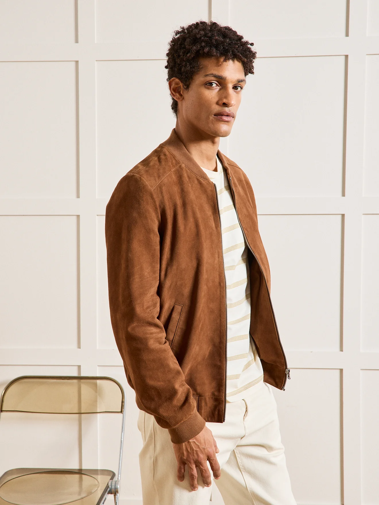 Blouson zippé cuir velours homme - Image 7