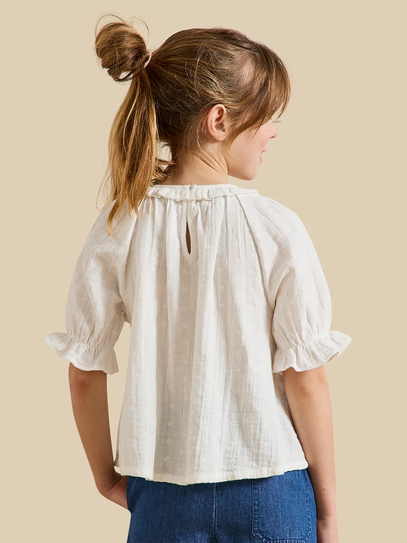 Blouse Fille broderie anglaise en gaze de coton - Image 2