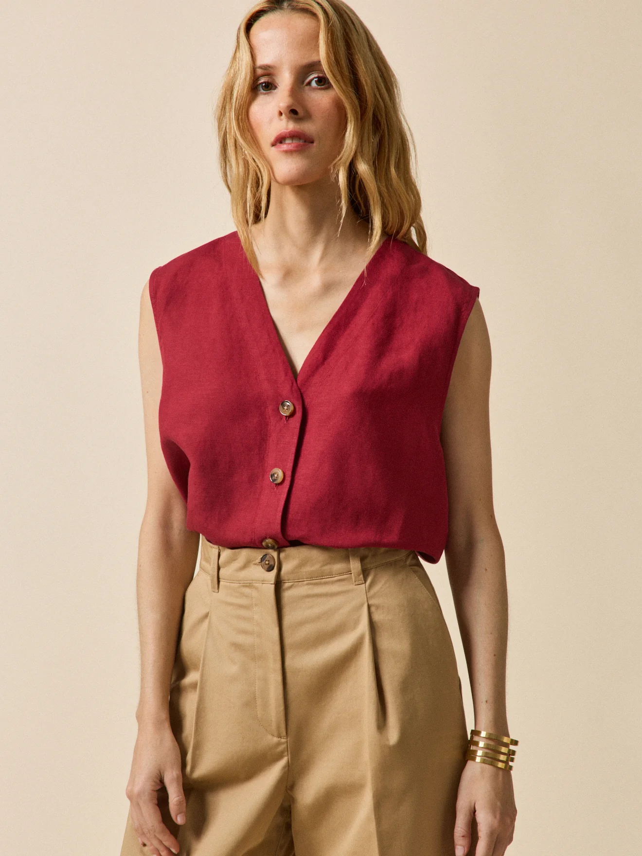Top boutonné lin et viscose femme - Image 2