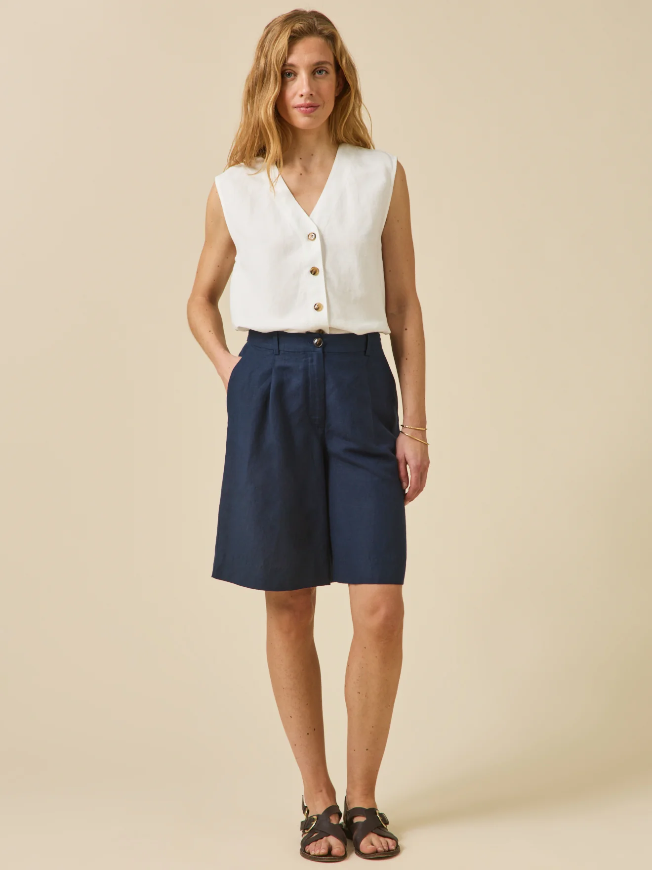 Top boutonné lin et viscose femme - Image 4