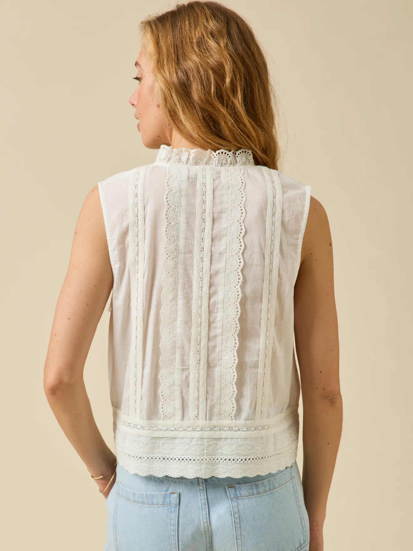 Top sans manches boutonné brodé femme - Image 2