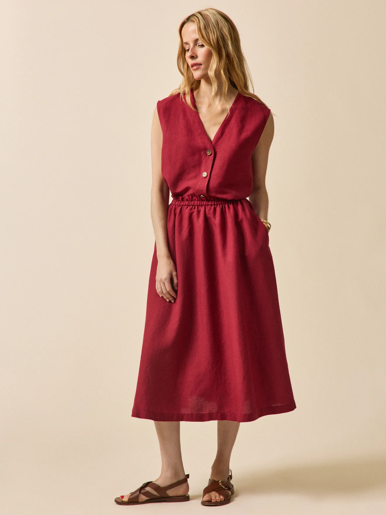 Jupe mi-longue lin et viscose femme - Image 4