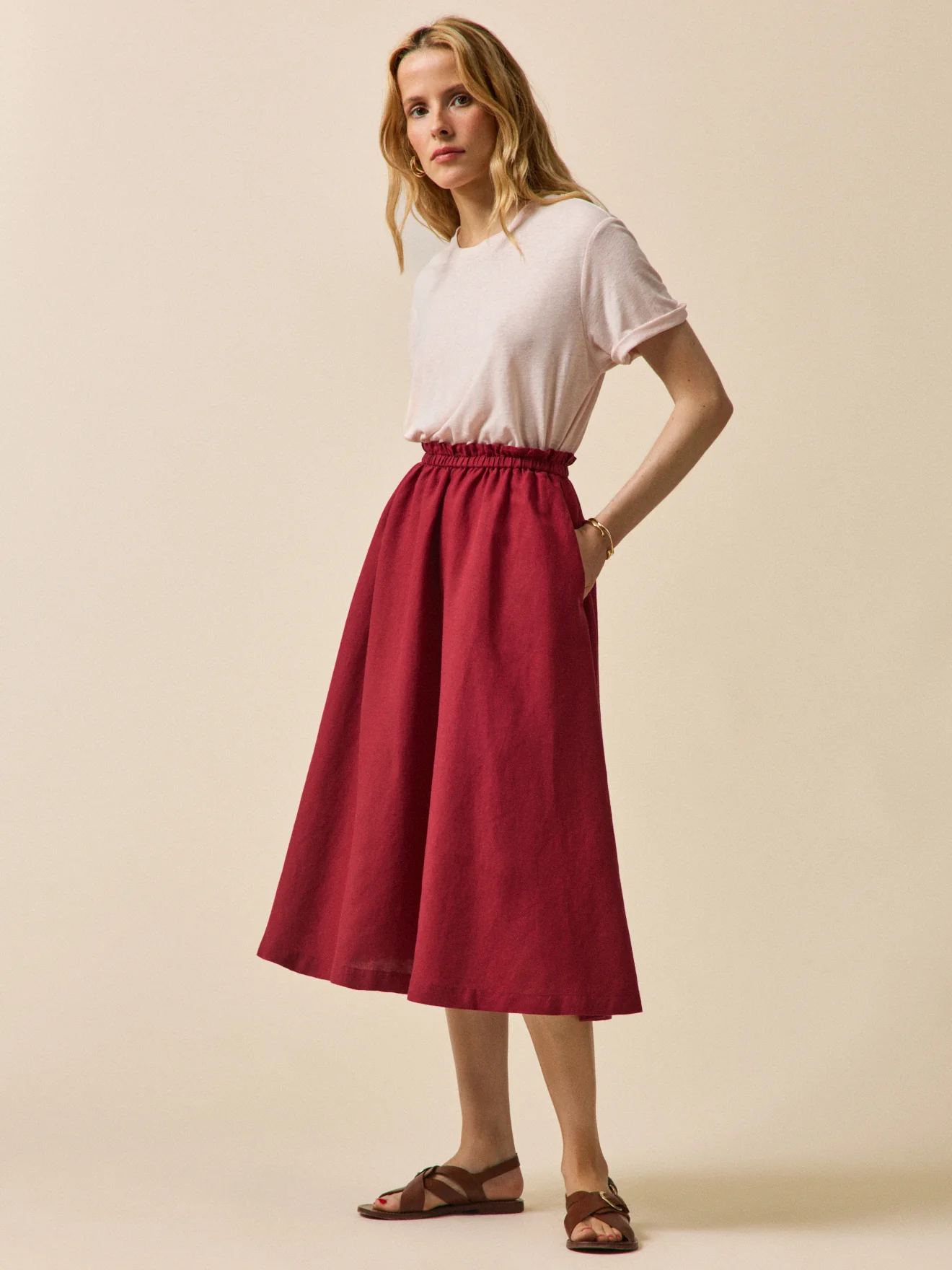 Jupe mi-longue lin et viscose femme - Image 5