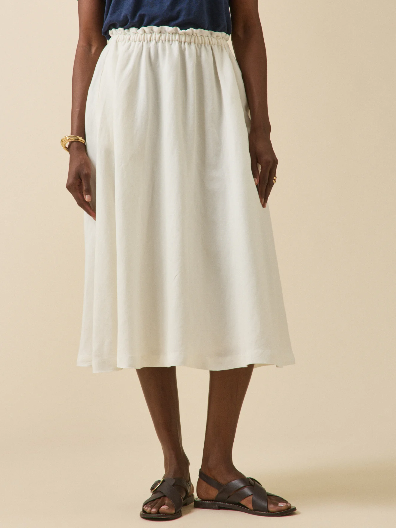 Jupe mi-longue lin et viscose femme