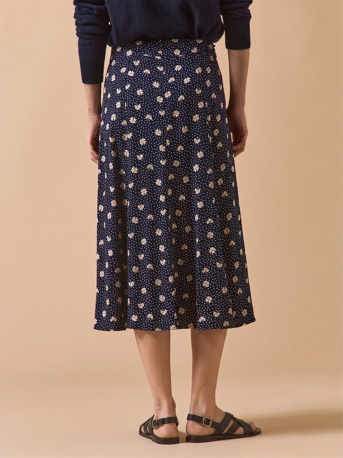 Jupe mi-longue femme viscose dobby imprimé Trèfles - Image 2