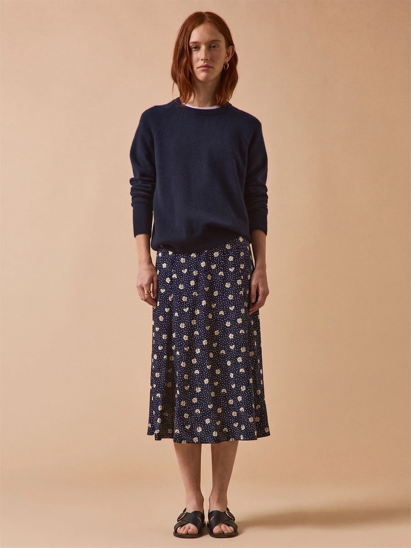 Jupe mi-longue femme viscose dobby imprimé Trèfles - Image 5