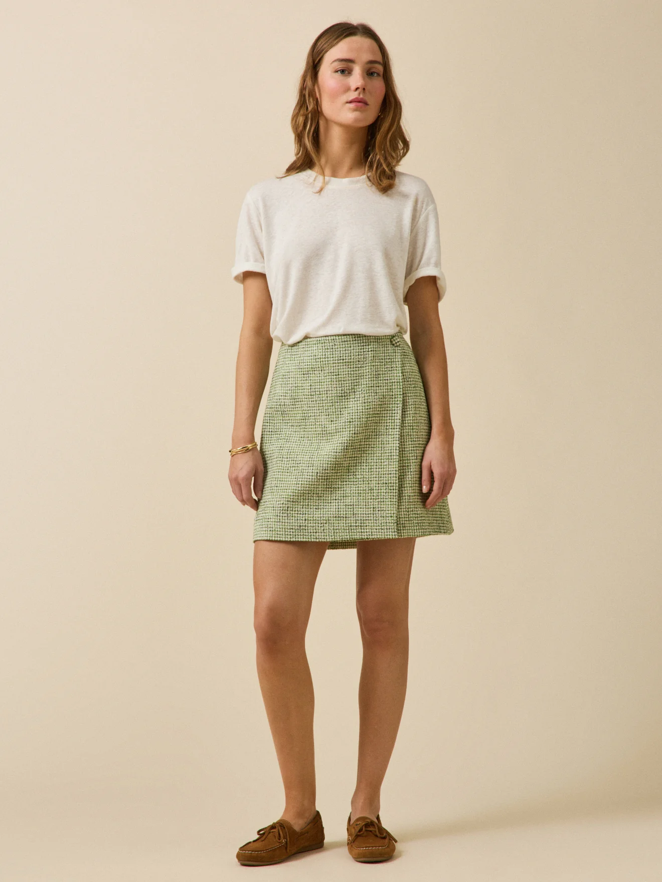 Jupe courte portefeuille tweed carreaux femme - Image 5