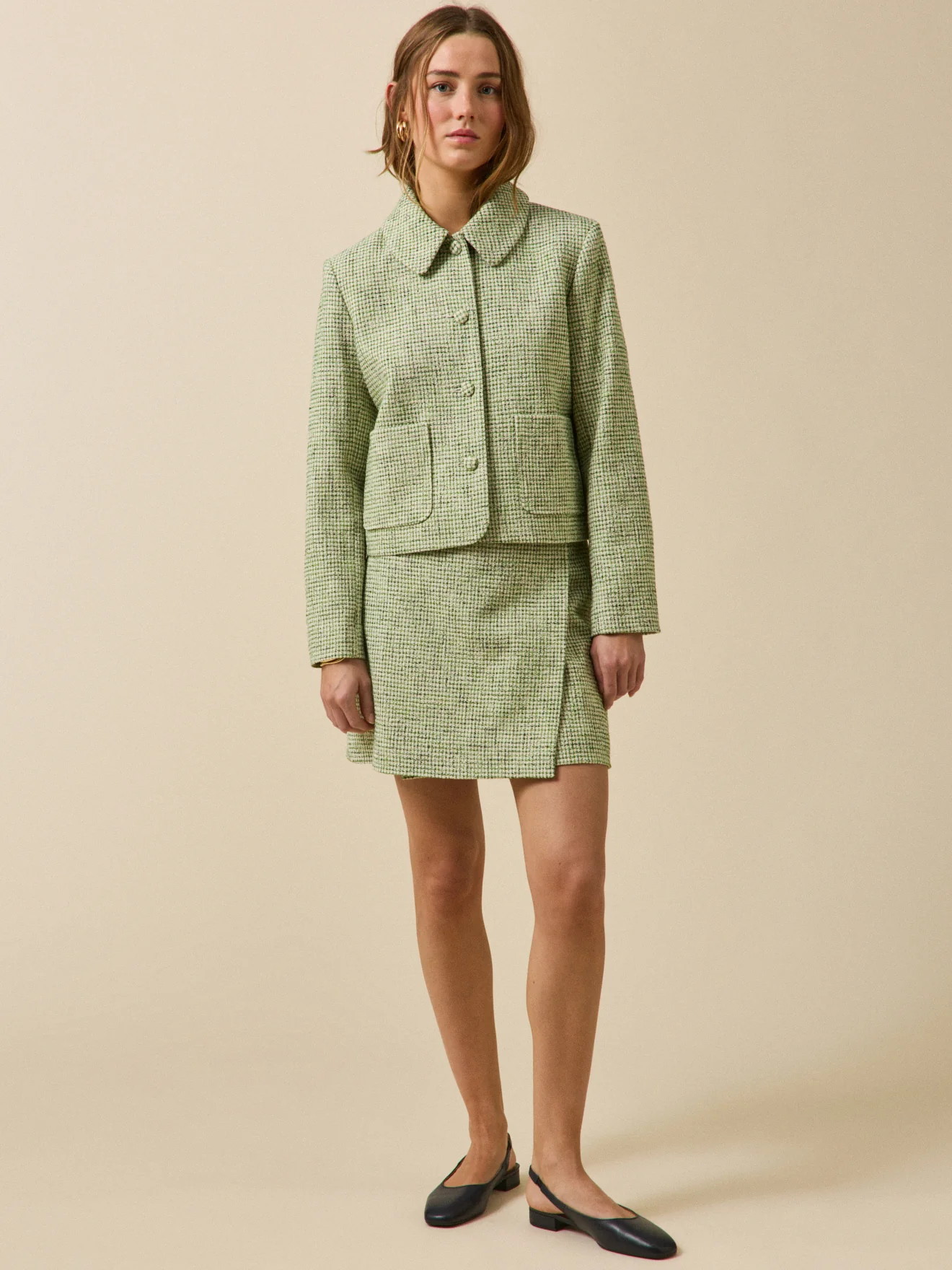 Jupe courte portefeuille tweed carreaux femme - Image 6