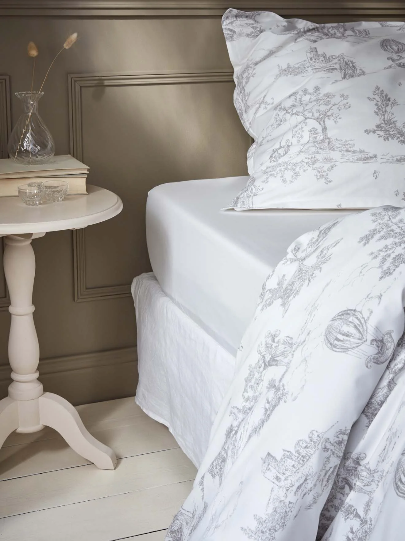 Drap-housse uni percale de coton "Esprit Toile de Jouy" - Image 2