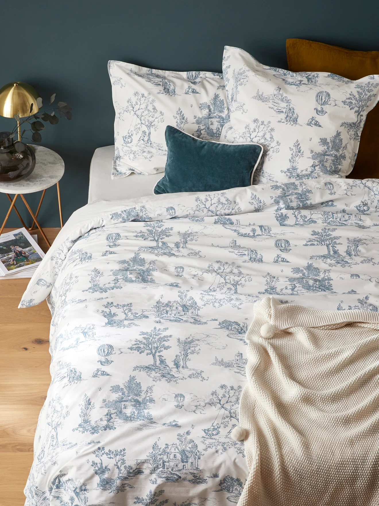 Drap-housse uni percale de coton "Esprit Toile de Jouy" - Image 3