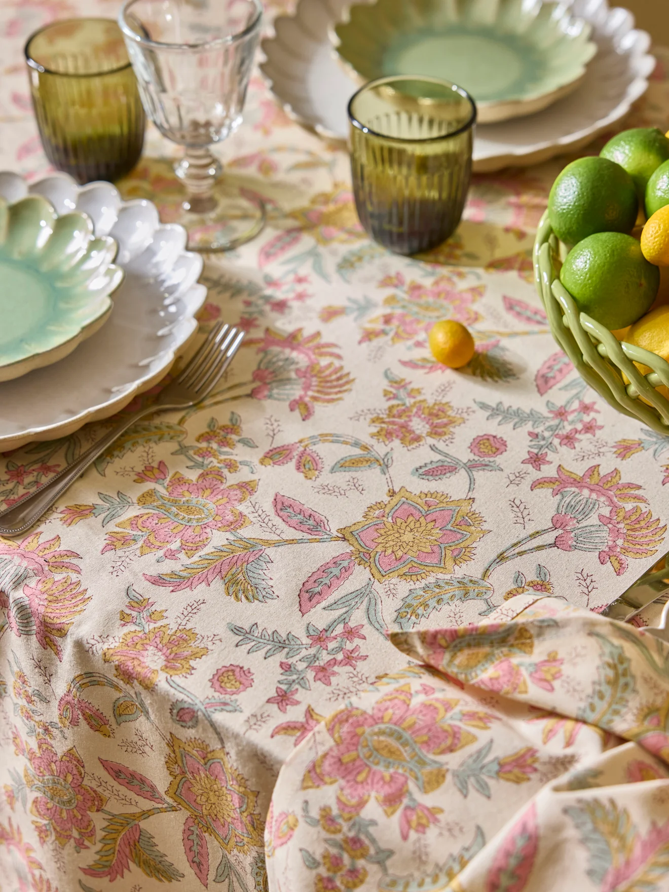 Nappe en coton fleuri indien -  imprimé Pondichery - Image 3