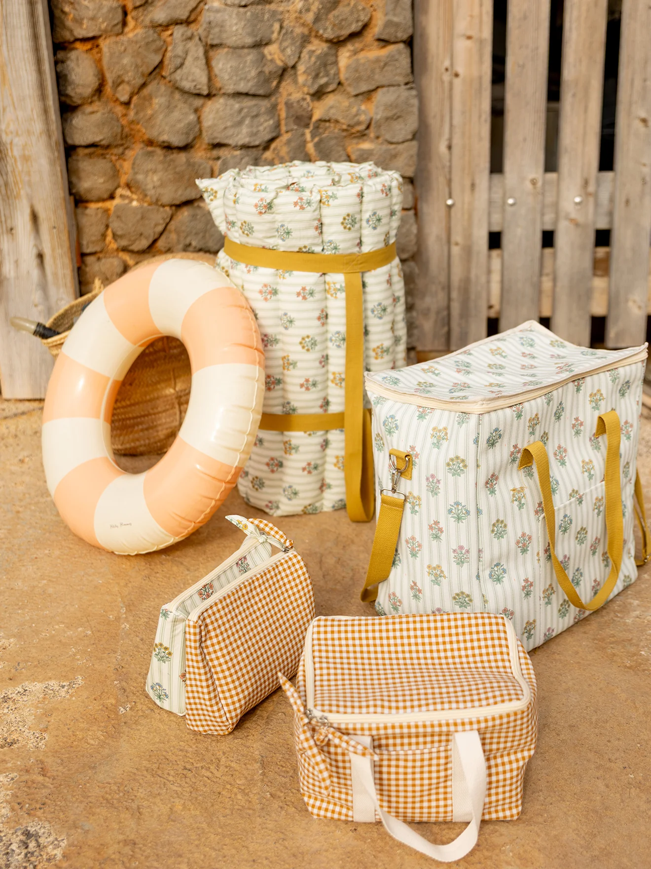 Double trousse de plage - imprimés vichy et Au Jardin - Image 4
