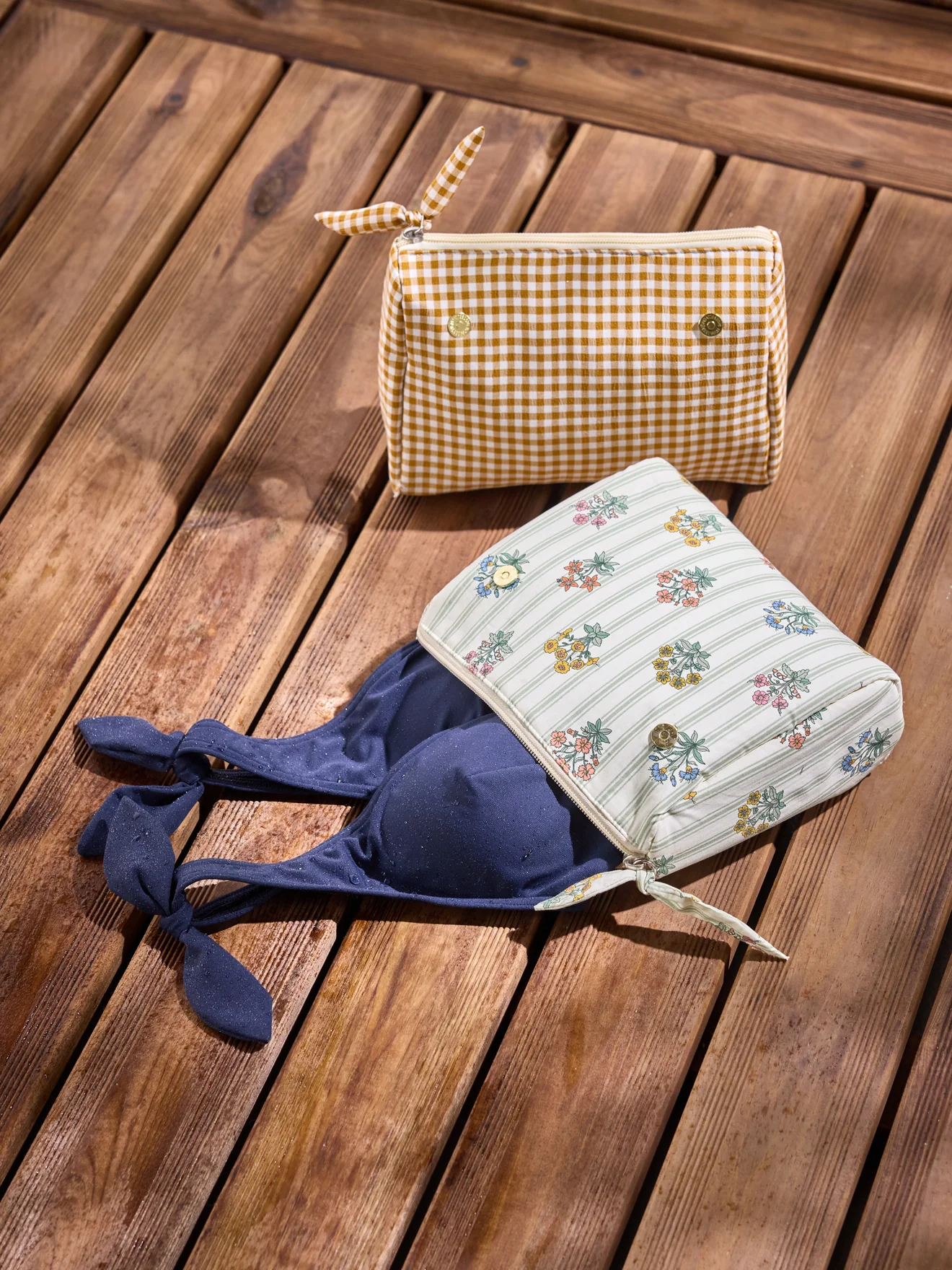 Double trousse de plage - imprimés vichy et Au Jardin - Image 5