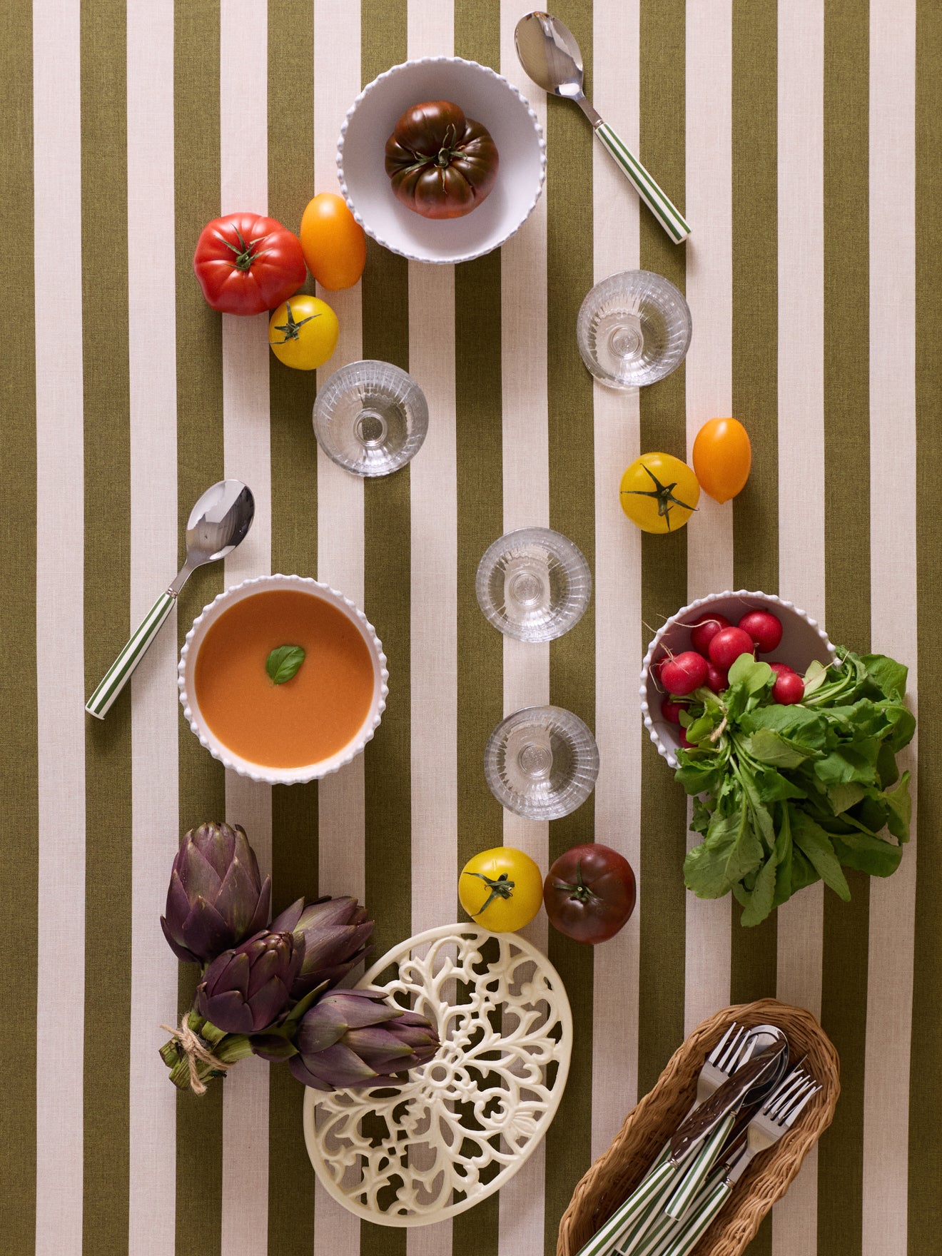 Nappe rayée en coton tramé aspect lin - Image 5