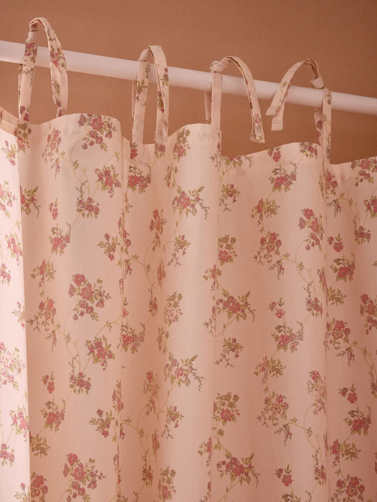 Rideau voilage percale de coton imprimé Fleurs Rose - Image 2