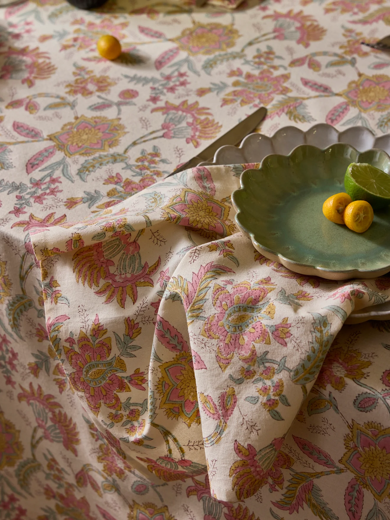 Serviette de table fleuri indien par lot de 4 - imprimé Pondichery - Image 5