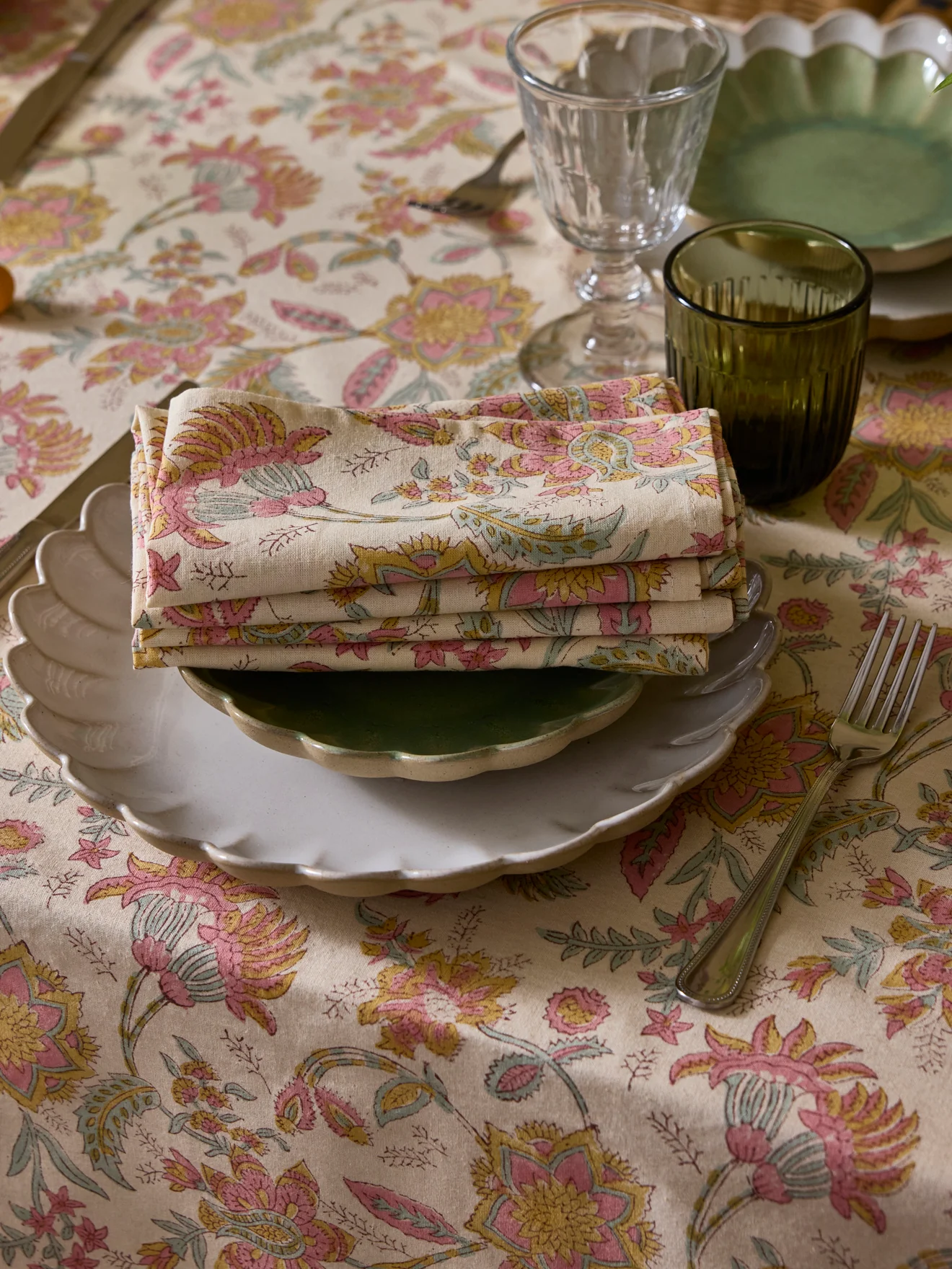 Serviette de table fleuri indien par lot de 4 - imprimé Pondichery - Image 6