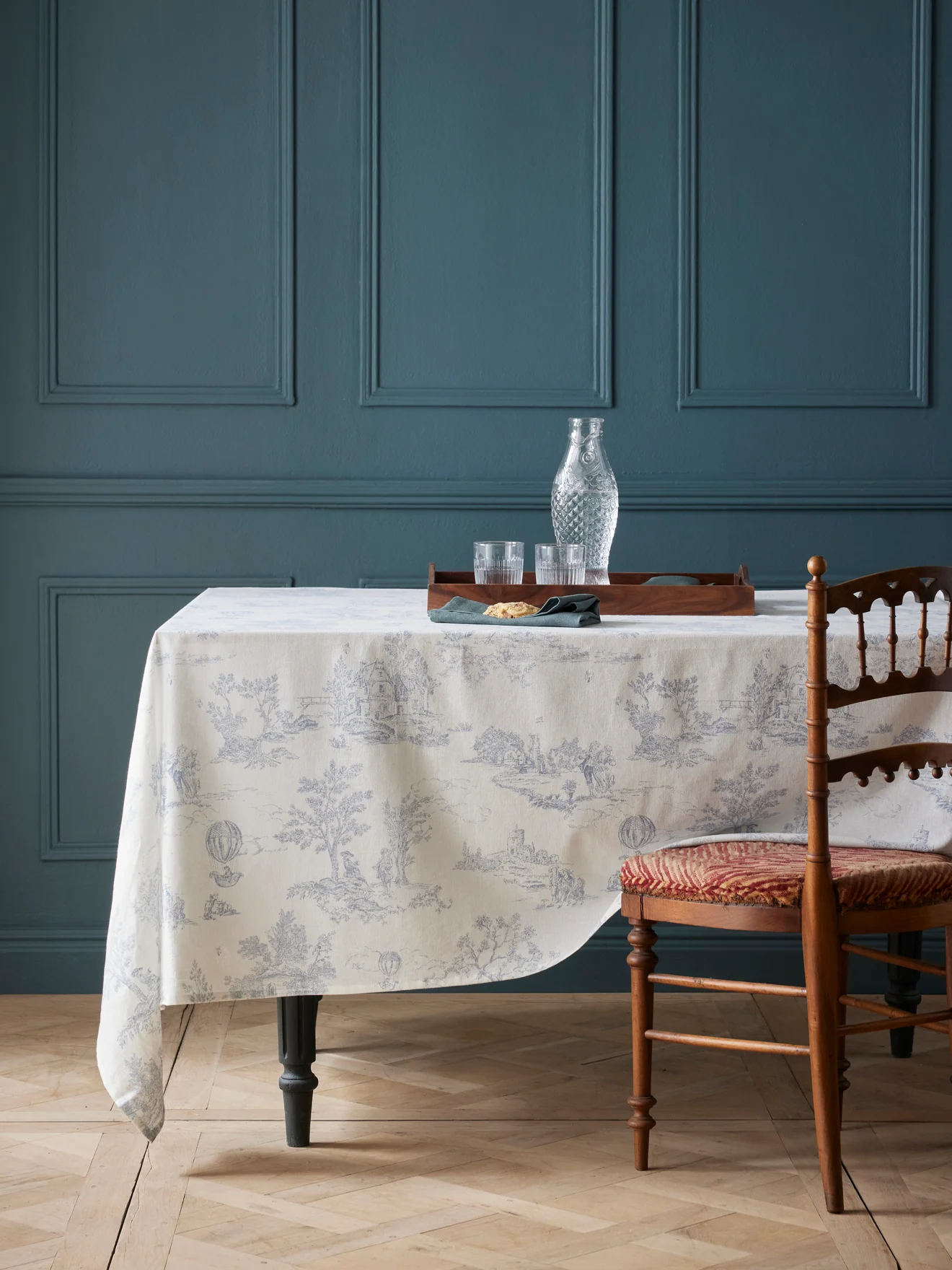 Serviette de table esprit jouy en coton tramé par lot de 4 - Image 2