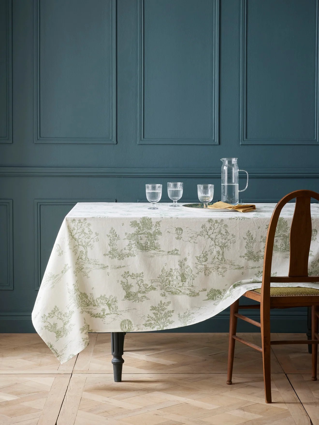 Serviette de table esprit jouy en coton tramé par lot de 4 - Image 2