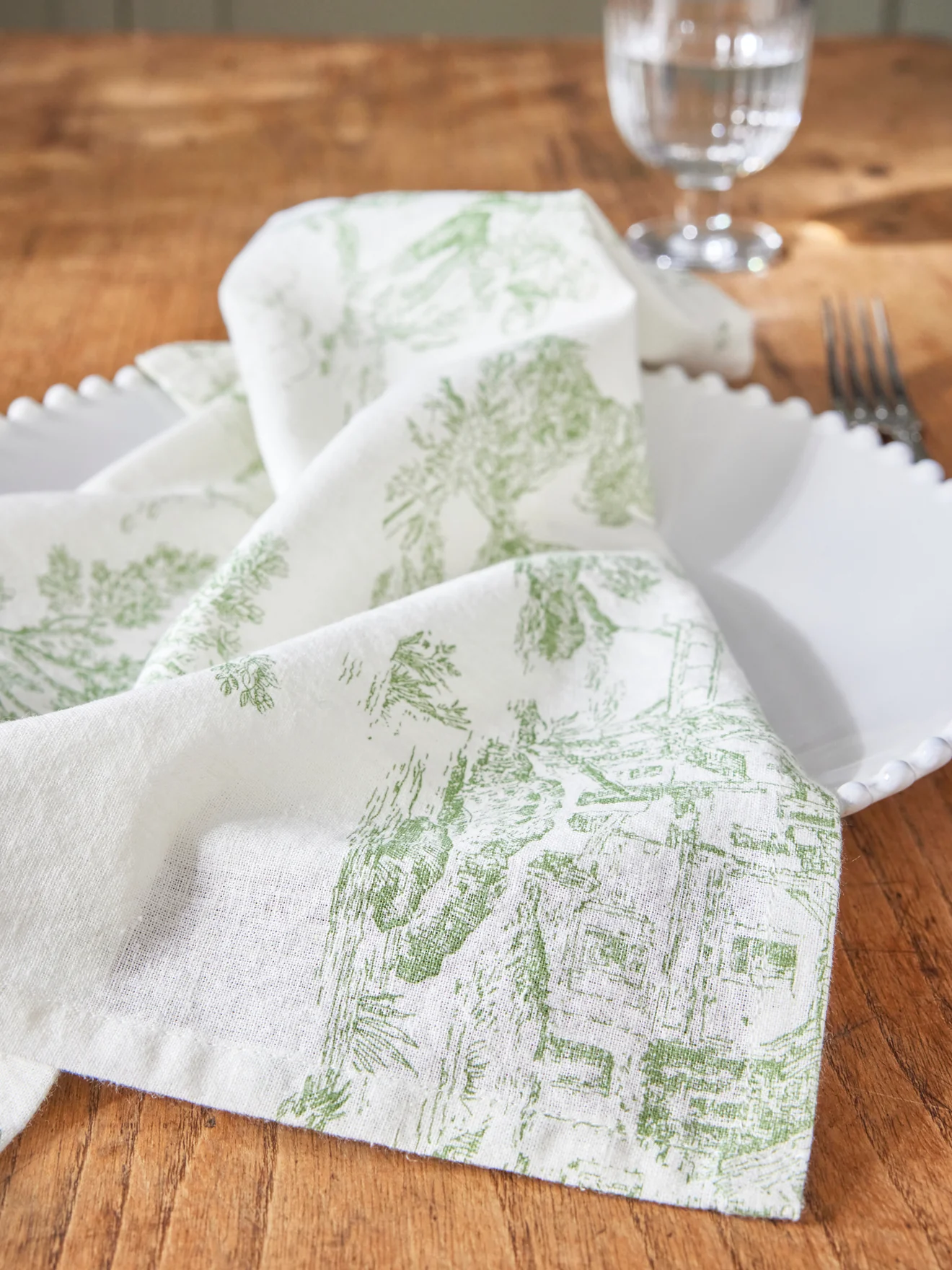 Serviette de table esprit jouy en coton tramé par lot de 4 - Image 3