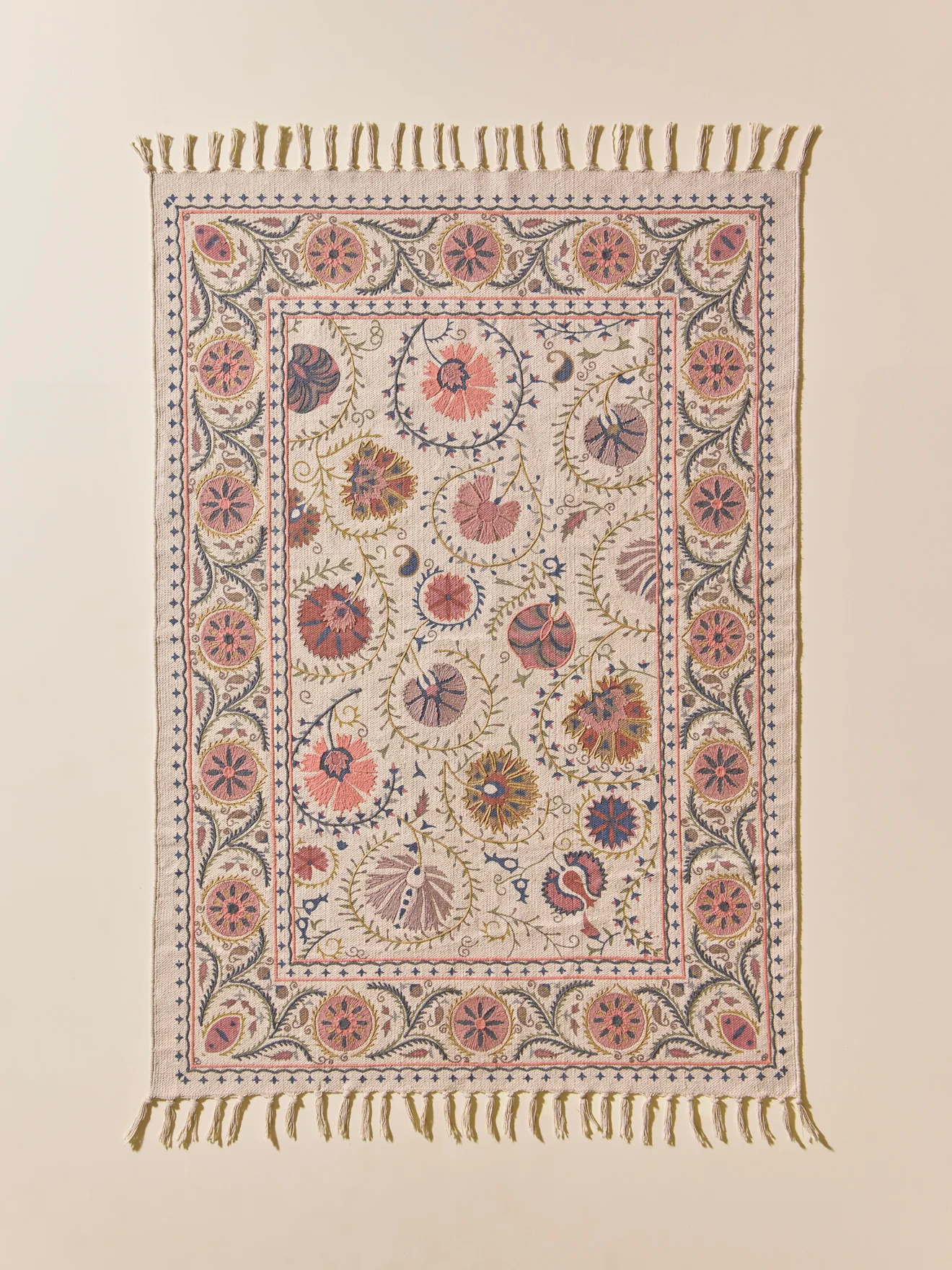 Tapis en coton brodé Flore - XS