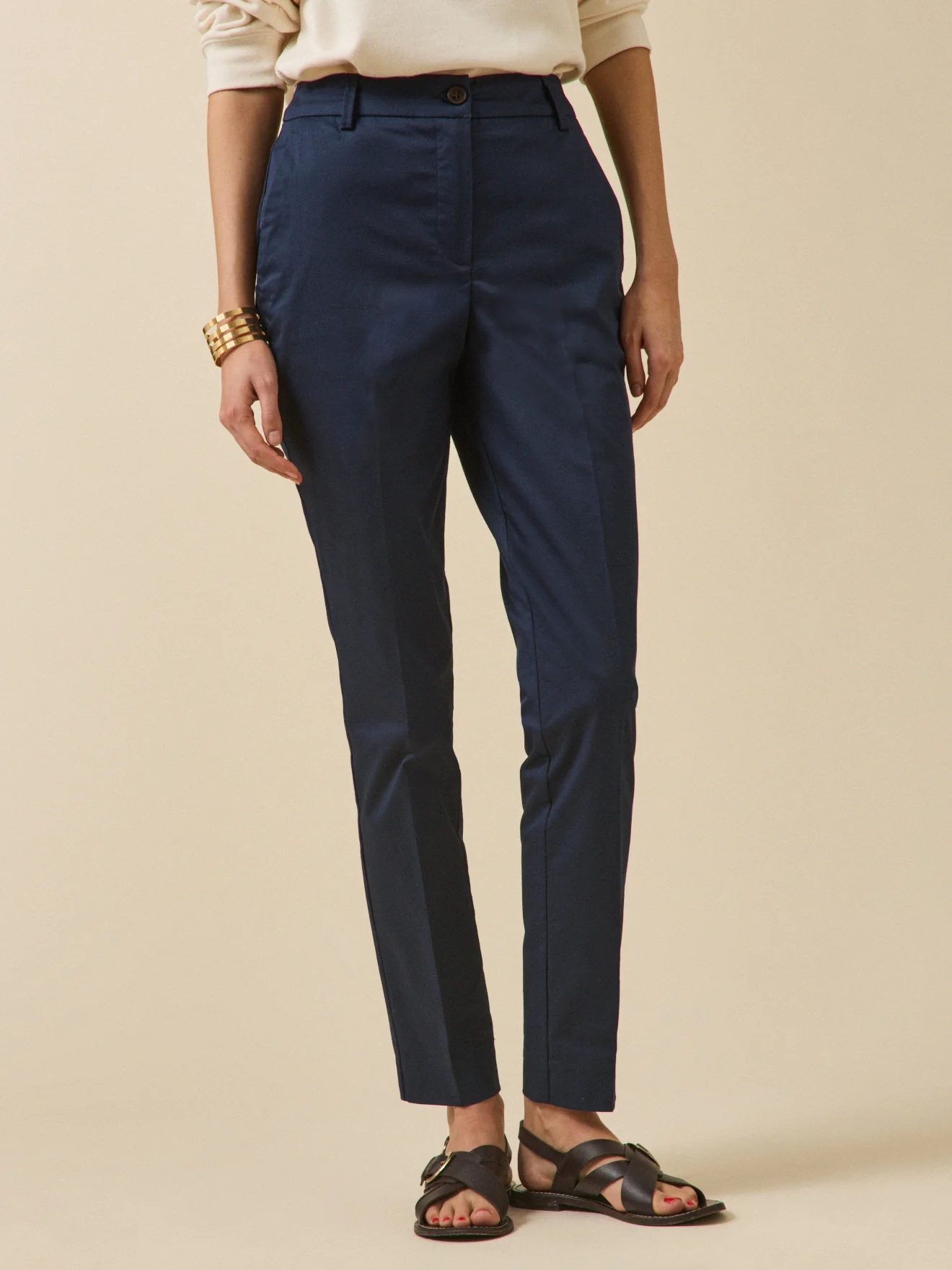 Pantalon cigarette satin de coton femme Eve