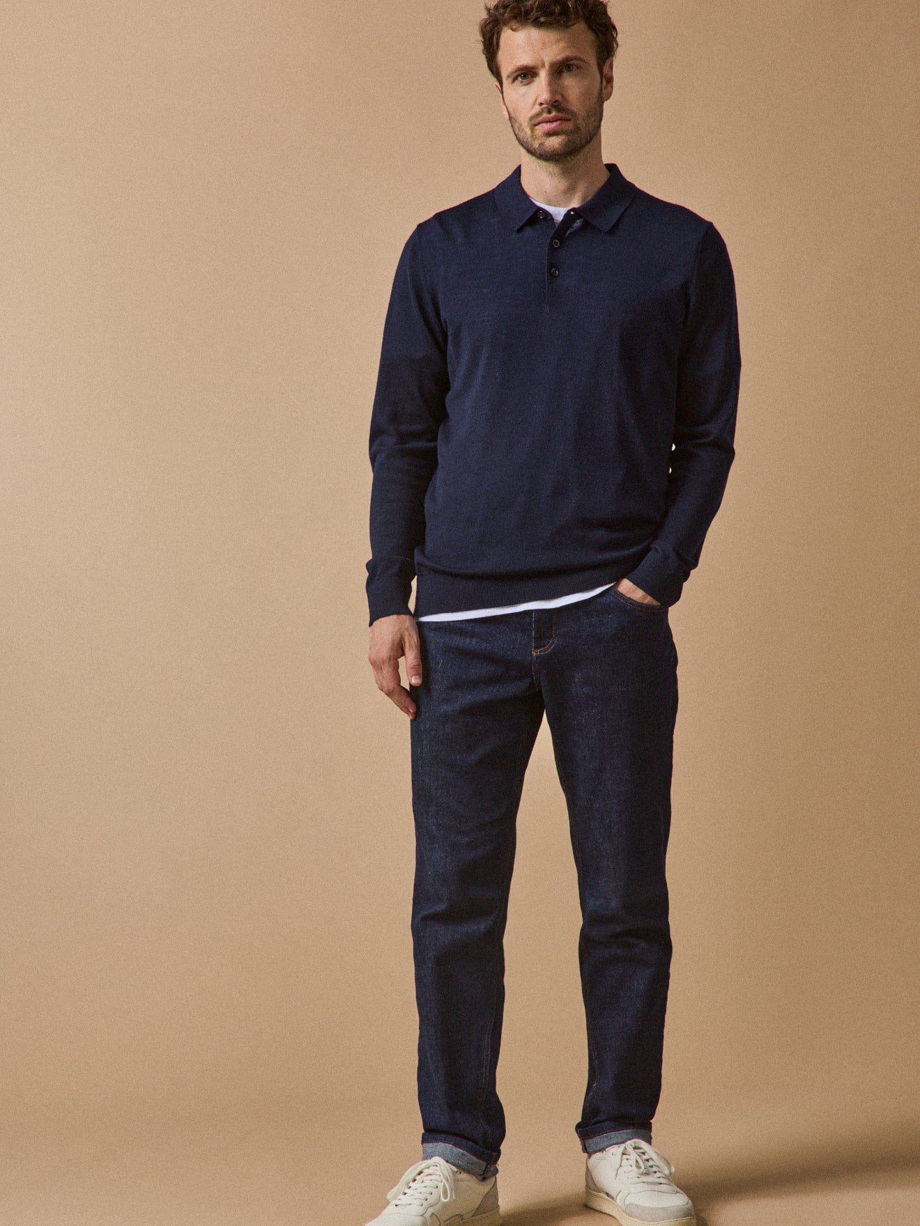 Pull fin col polo laine mérinos homme - Image 5