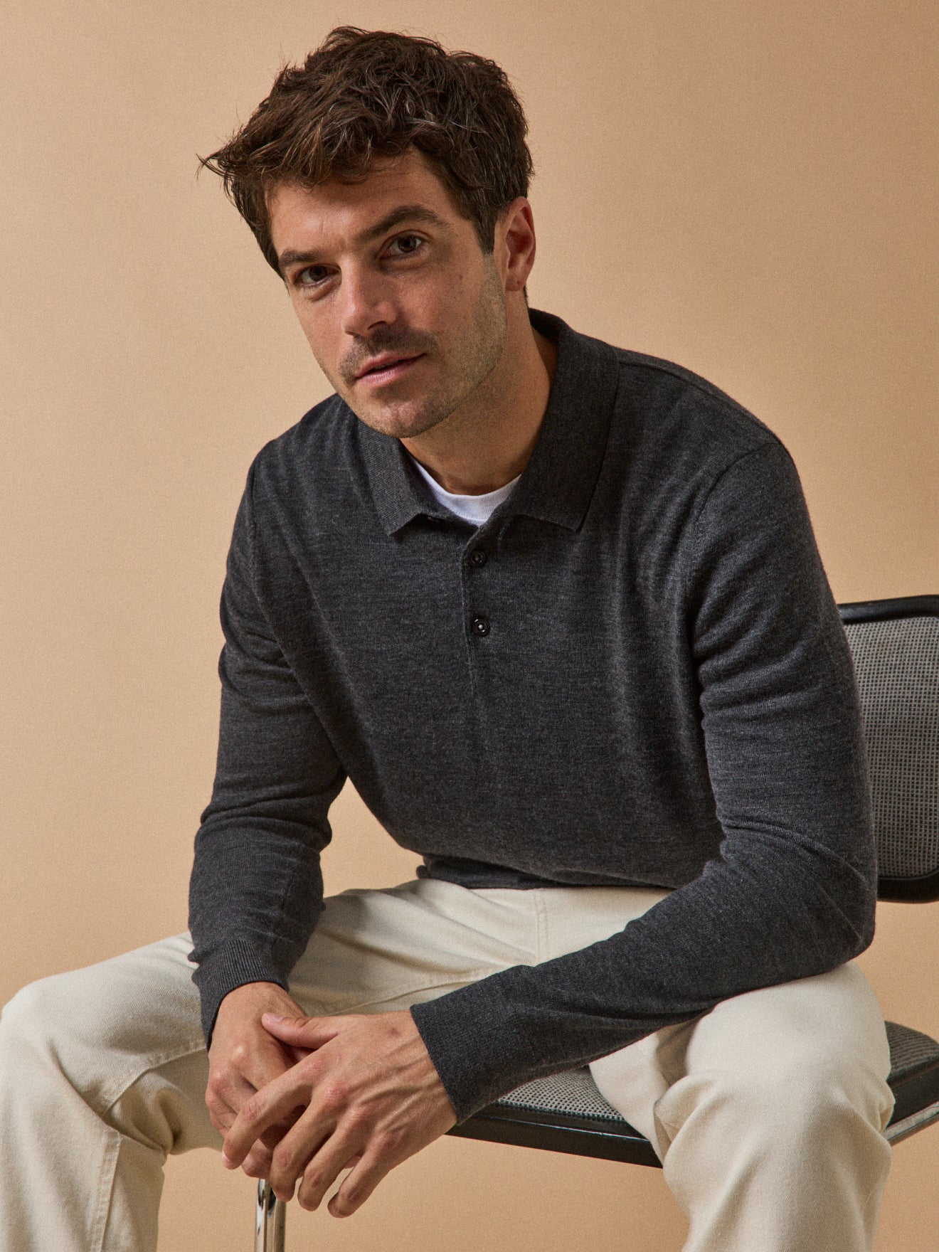 Pull fin col polo laine mérinos homme - Image 2