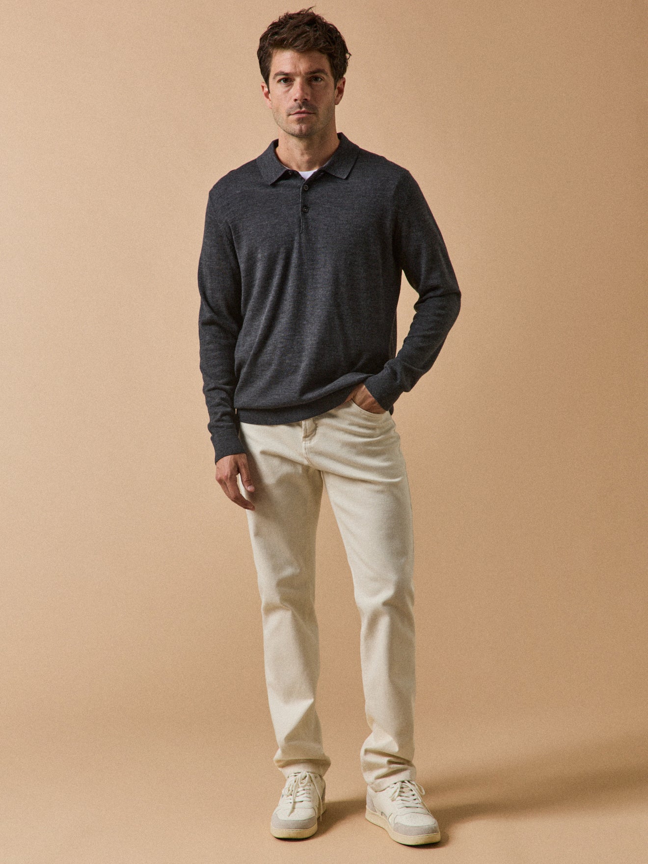 Pull fin col polo laine mérinos homme - Image 5