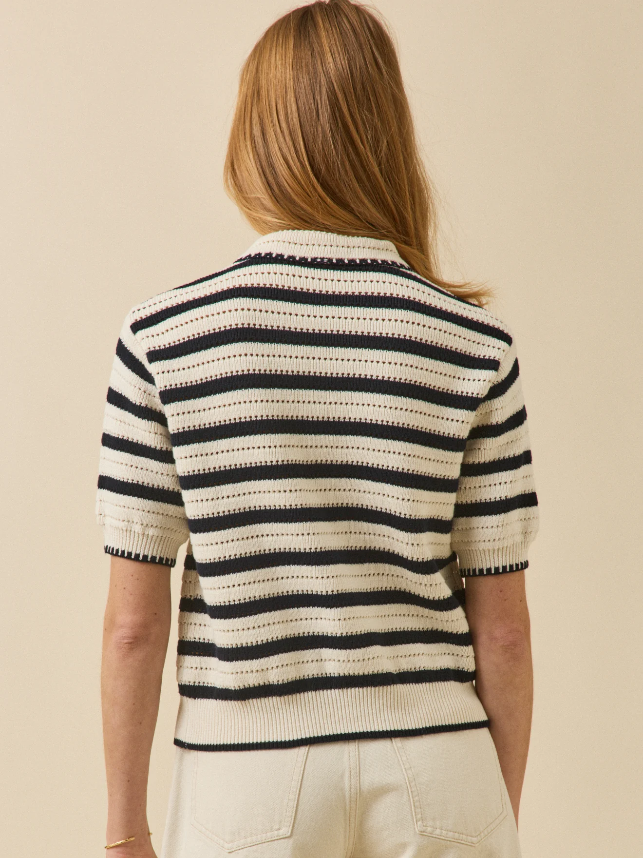 Pull polo boutonné rayé femme coton biologique - Image 2