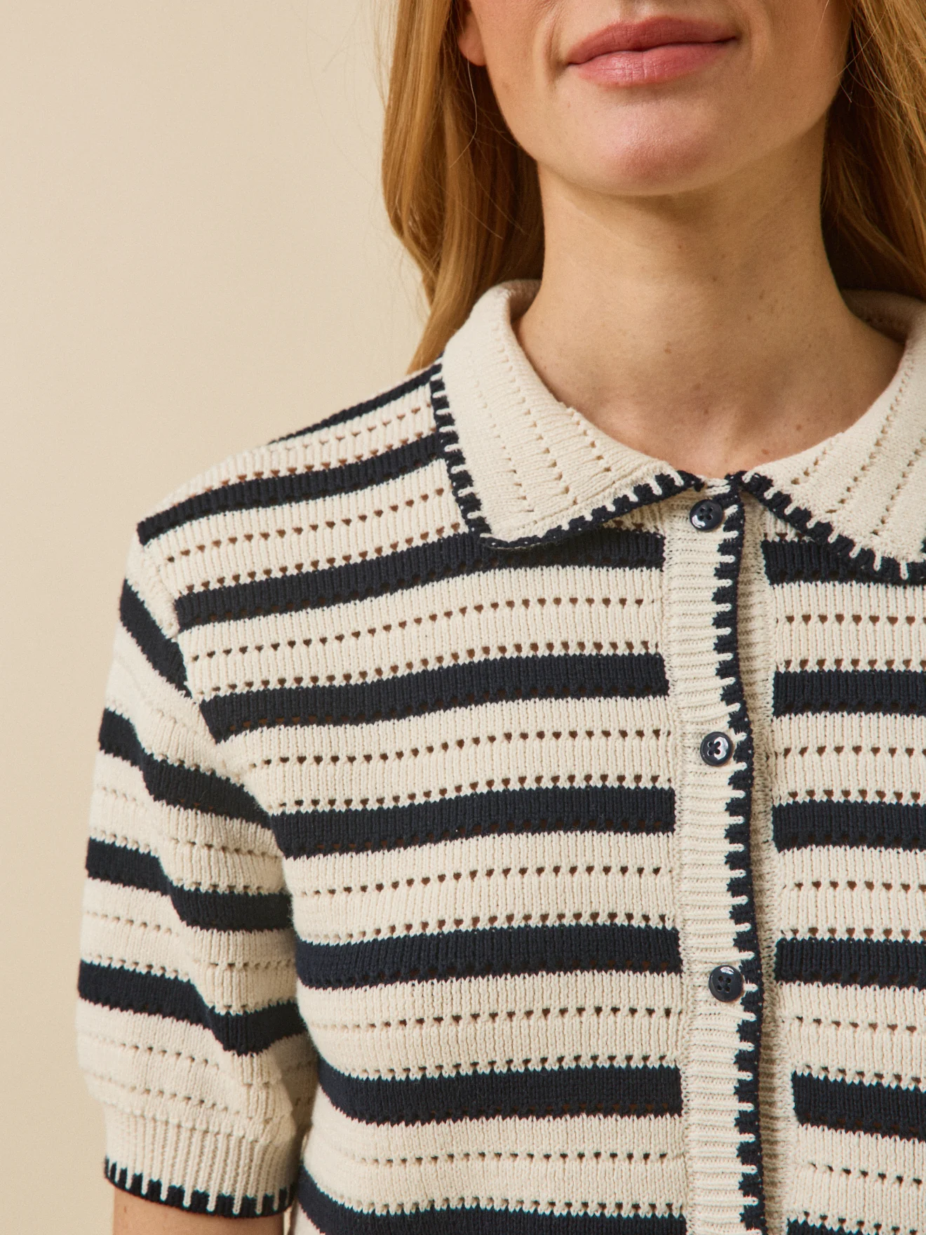 Pull polo boutonné rayé femme coton biologique - Image 3