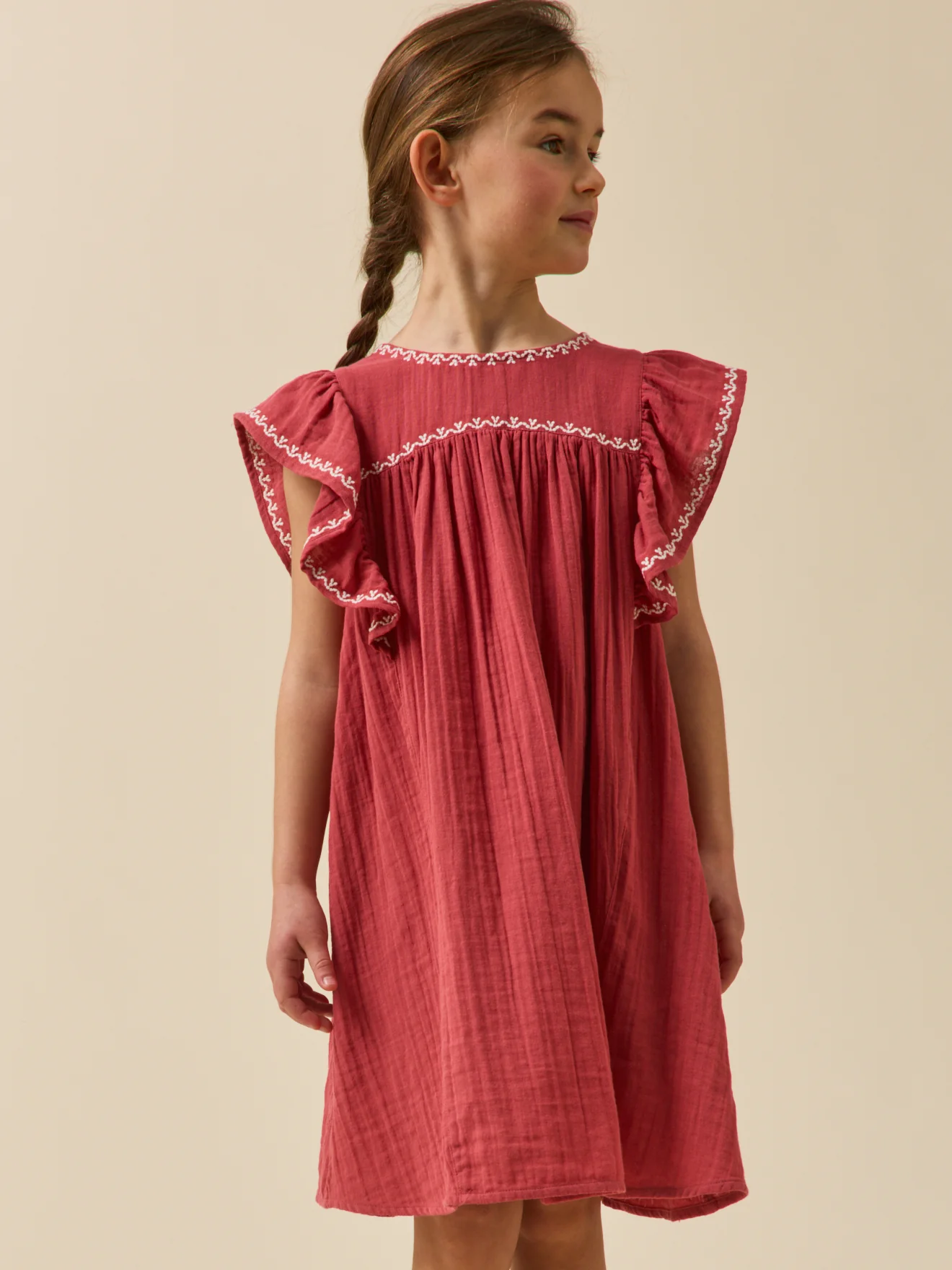 Robe brodée Fille en gaze de coton biologique