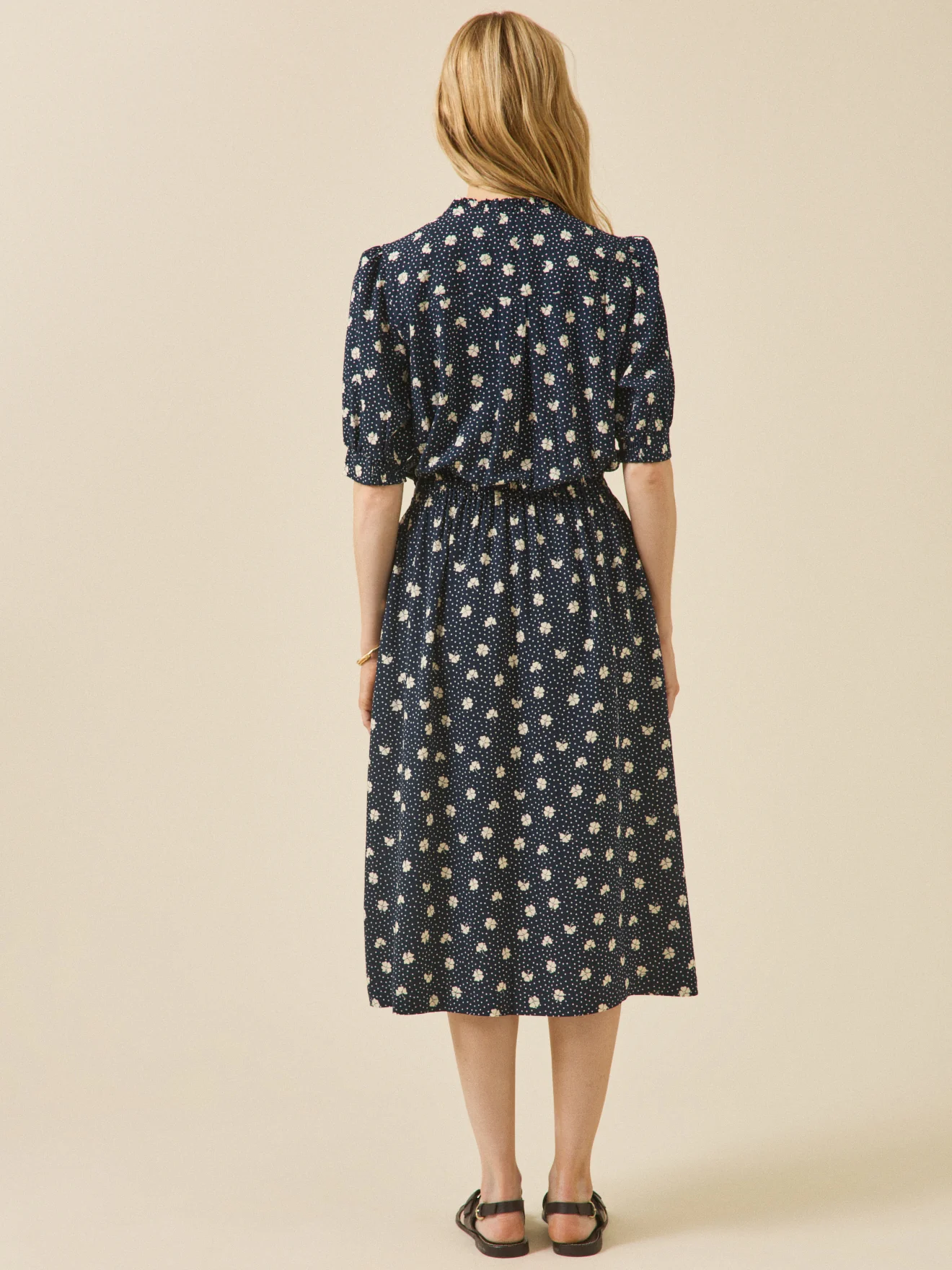 Robe mi-longue femme viscose dobby imprimé Trèfles - Image 2