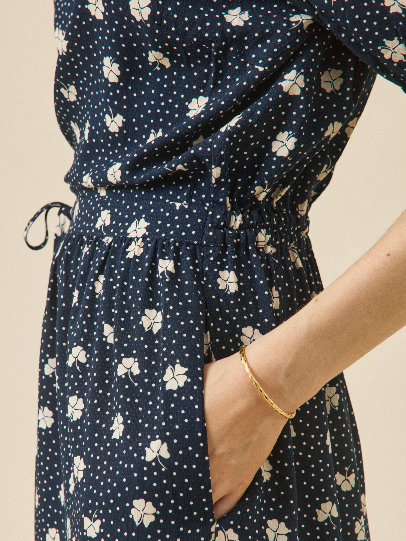 Robe mi-longue femme viscose dobby imprimé Trèfles - Image 4
