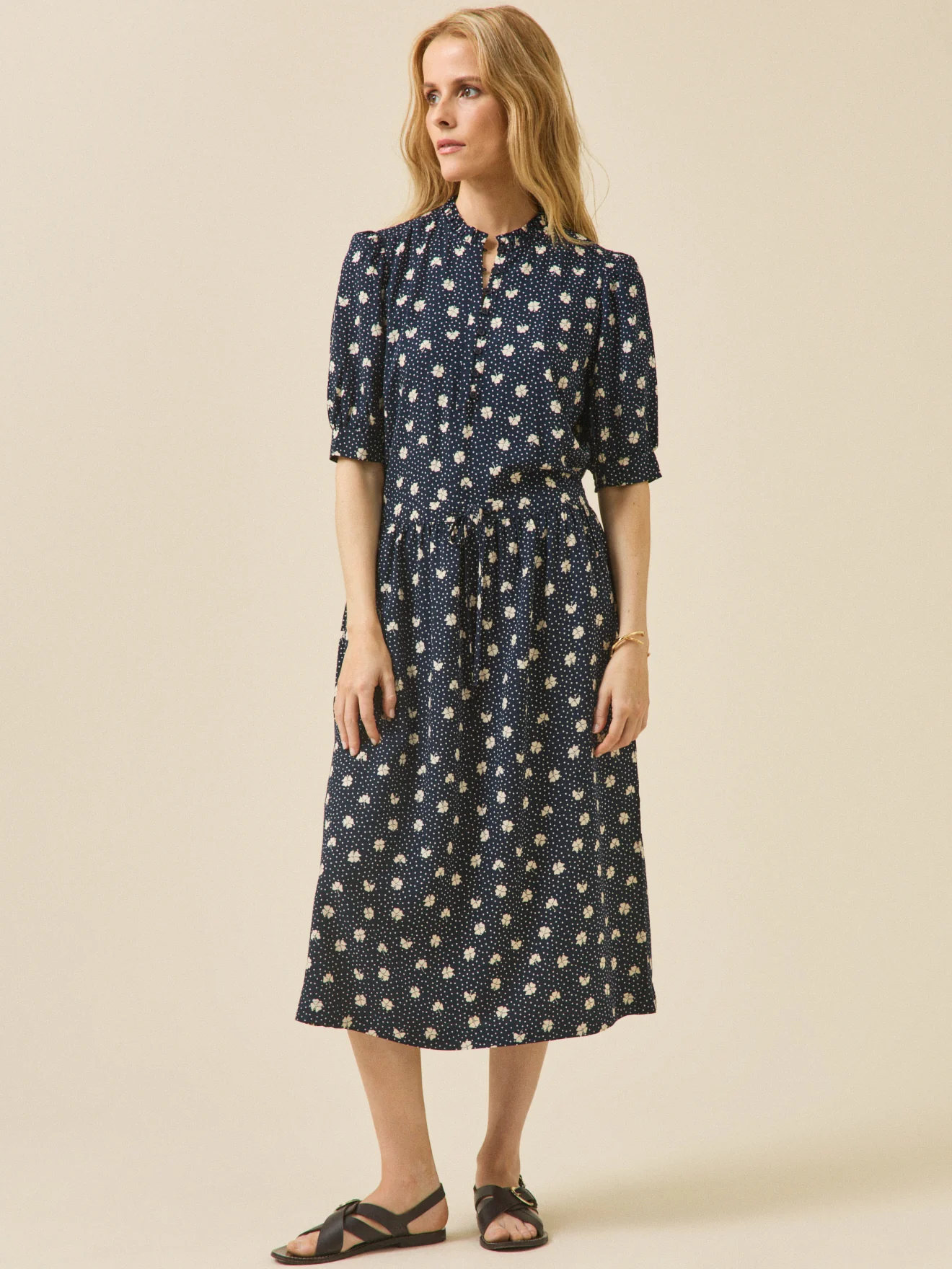 Robe mi-longue femme viscose dobby imprimé Trèfles - Image 5
