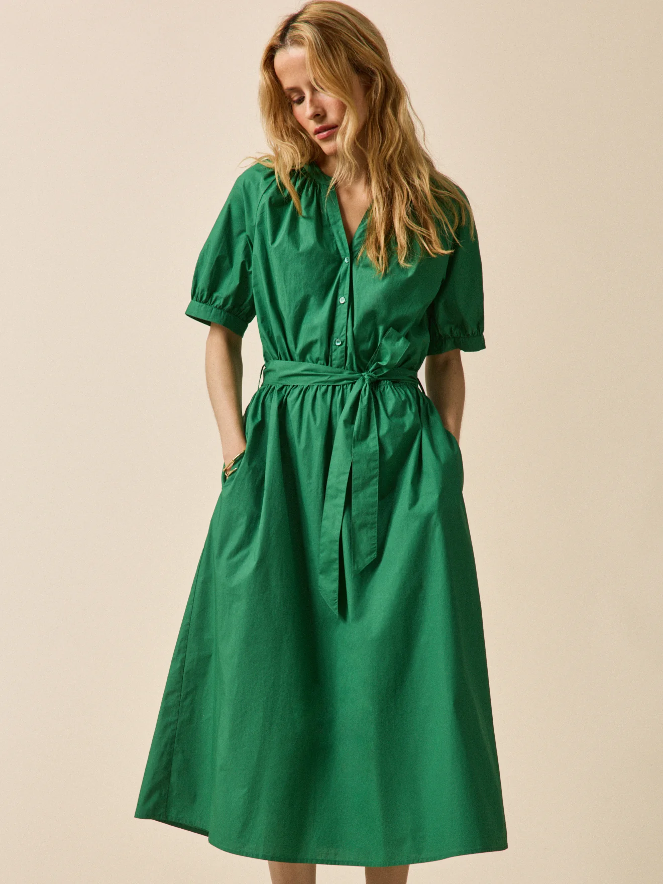 Robe longue popeline unie femme