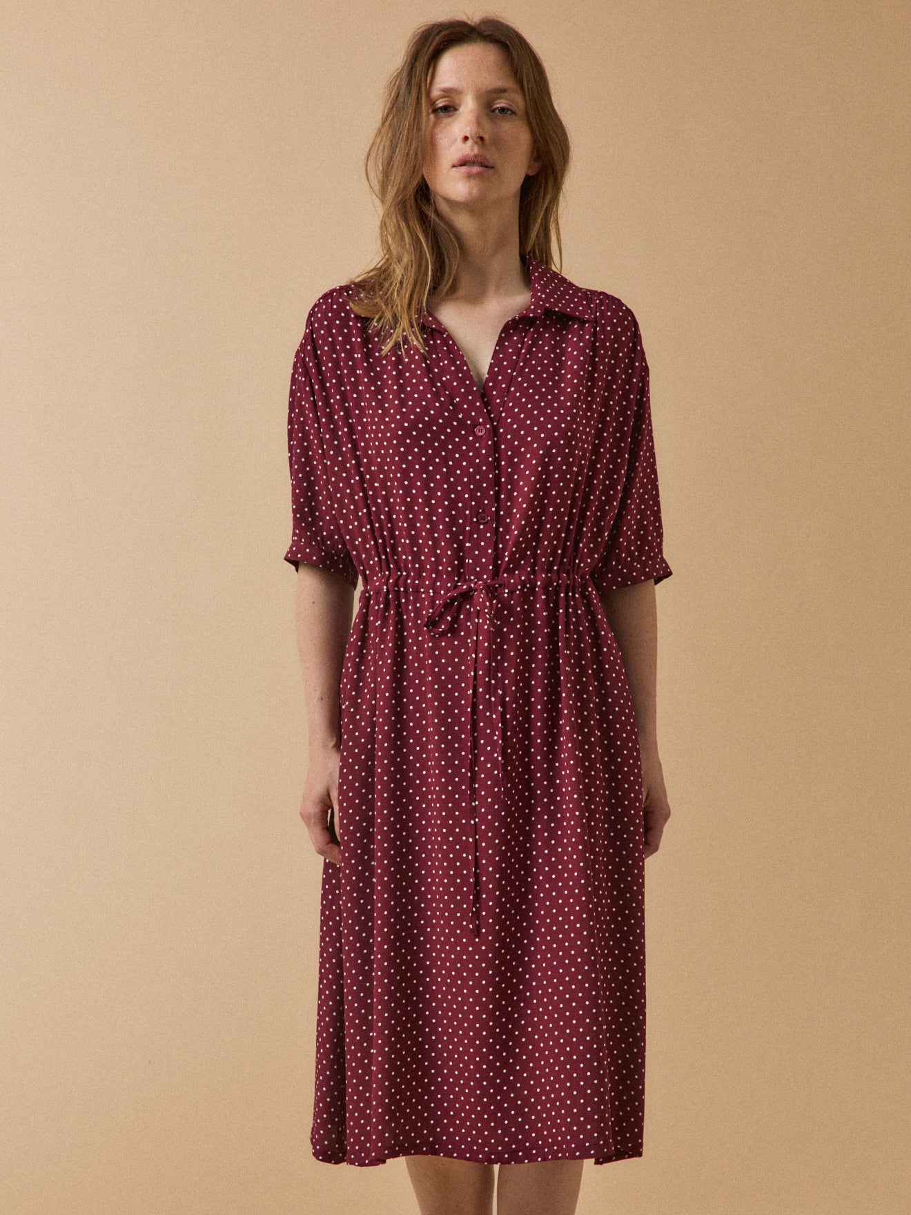 Robe sous genoux rétro femme imprimé pois - Image 2