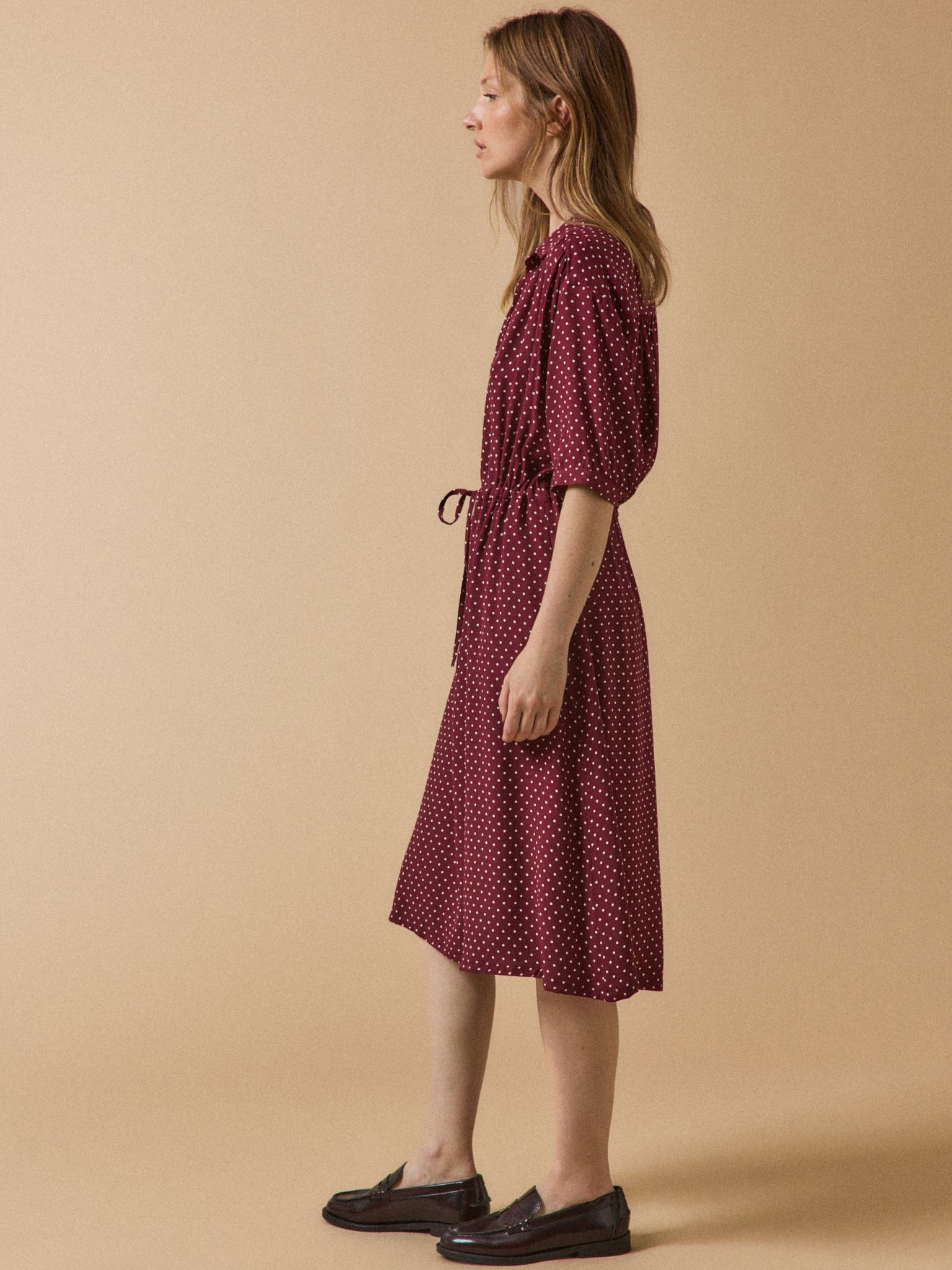 Robe sous genoux rétro femme imprimé pois - Image 6