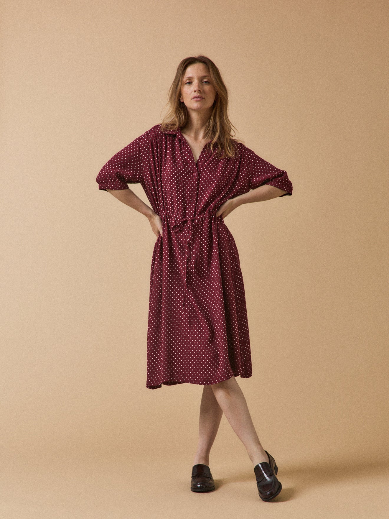 Robe sous genoux rétro femme imprimé pois - Image 7