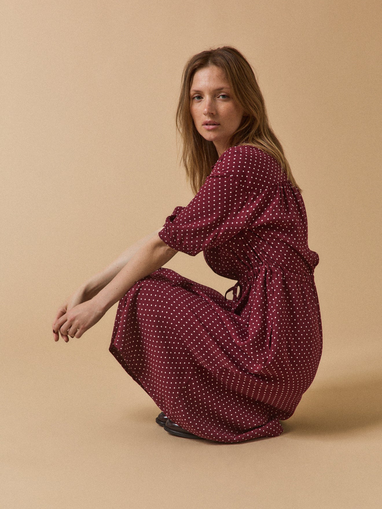 Robe sous genoux rétro femme imprimé pois - Image 8