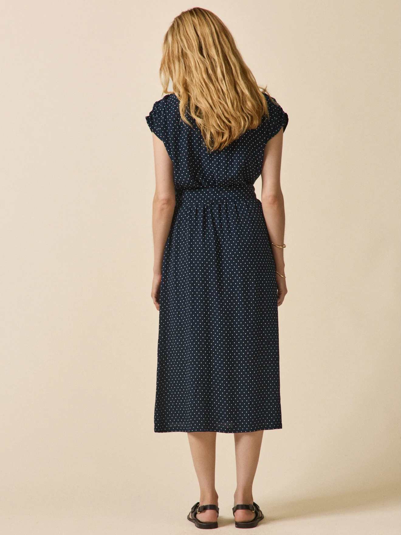 Robe mi-longue sans manches femme imprimé pois - Image 2